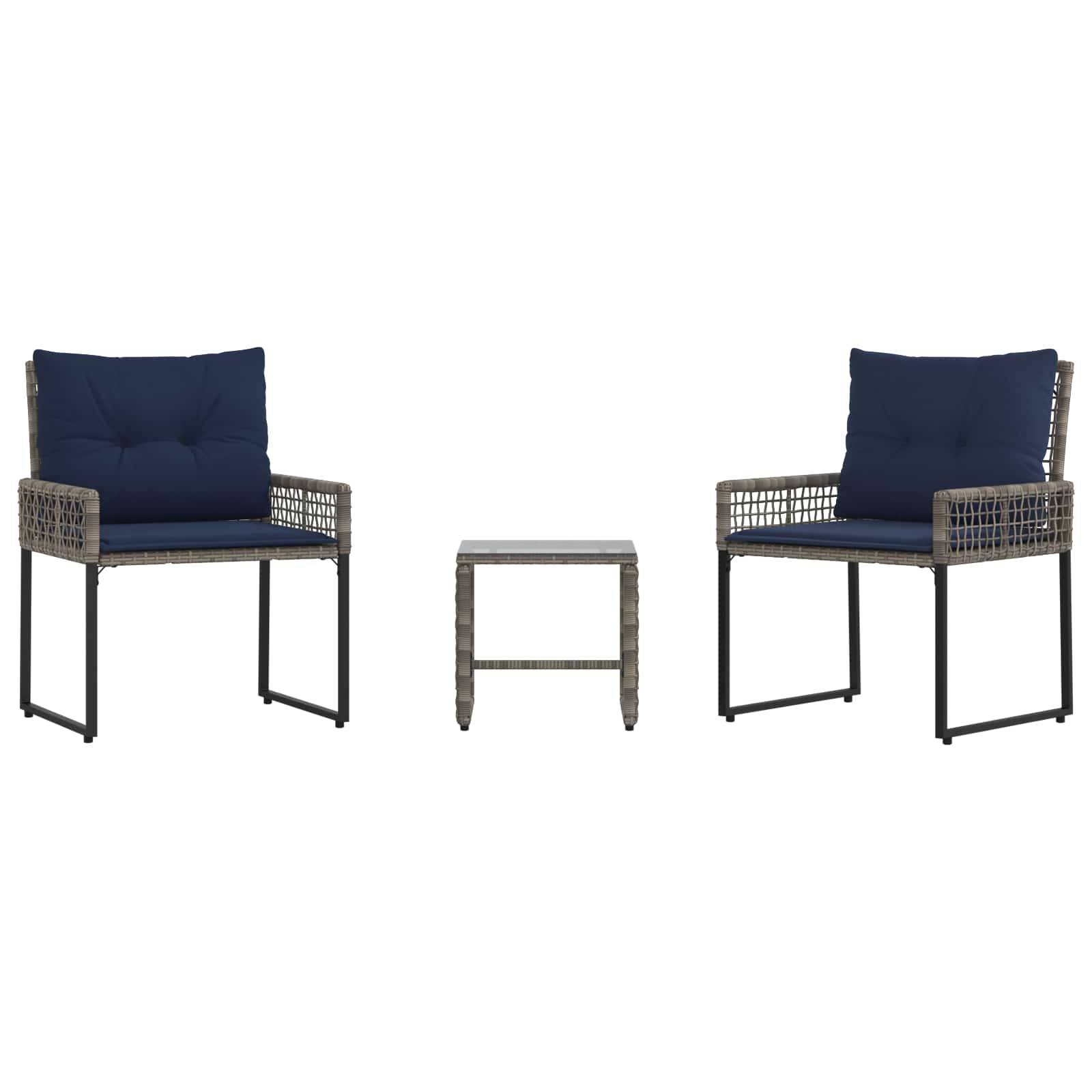 vidaXL Gartenmöbel-Set mit Kissen 3 pcs Grau und Marineblau