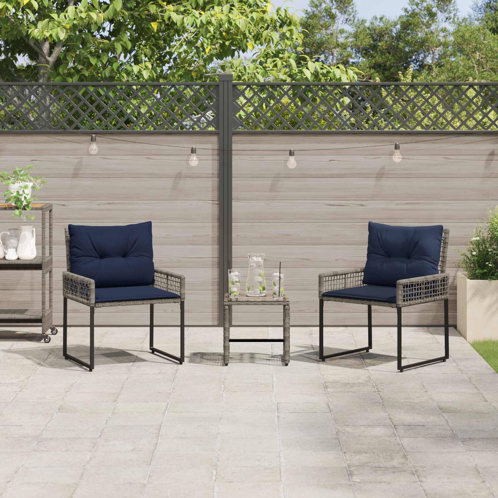 vidaXL Gartenmöbel-Set mit Kissen 3 pcs Grau und Marineblau