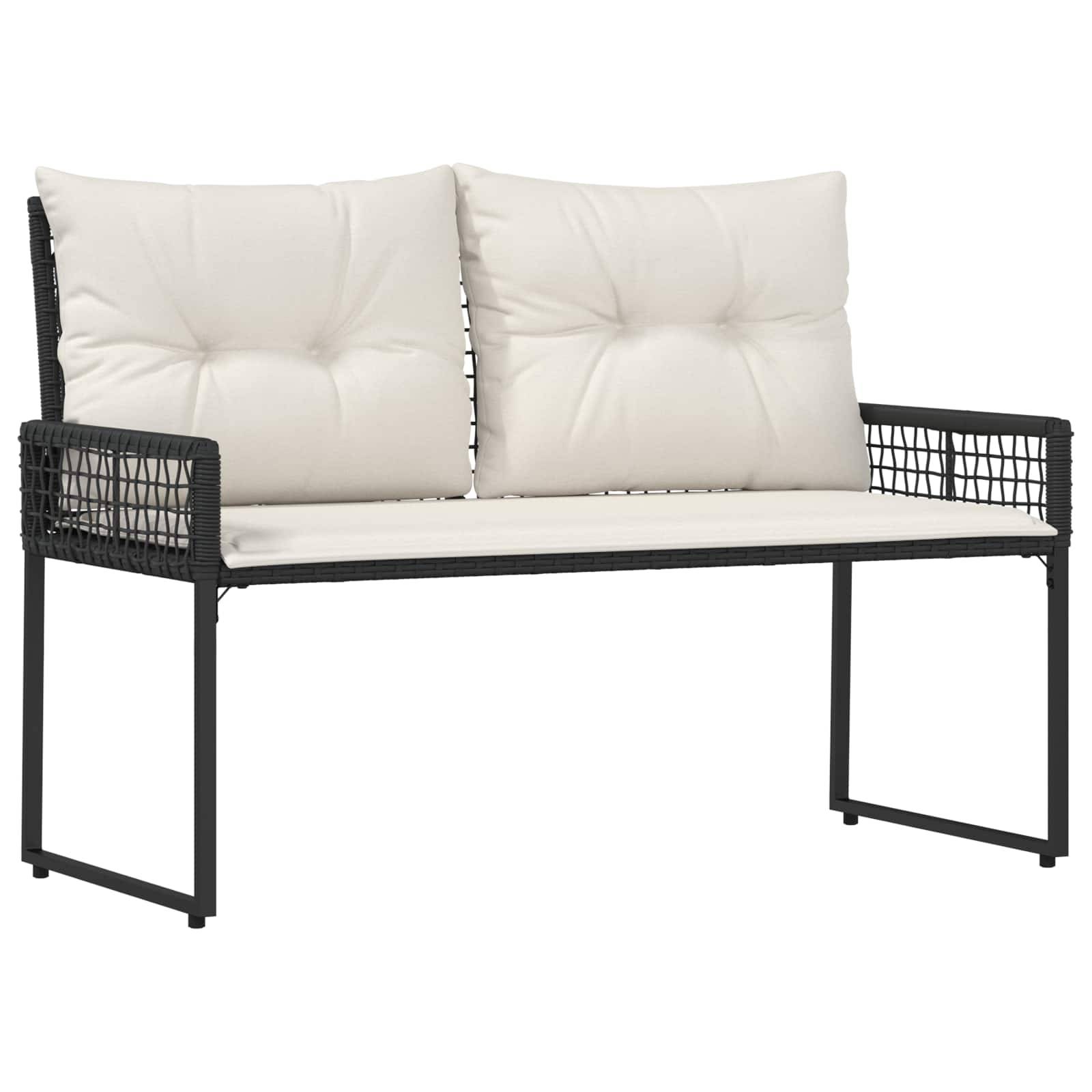 vidaXL Bank Outdoor mit Kissen Schwarz und Cremeweiß 118 x 55 x 82 cm