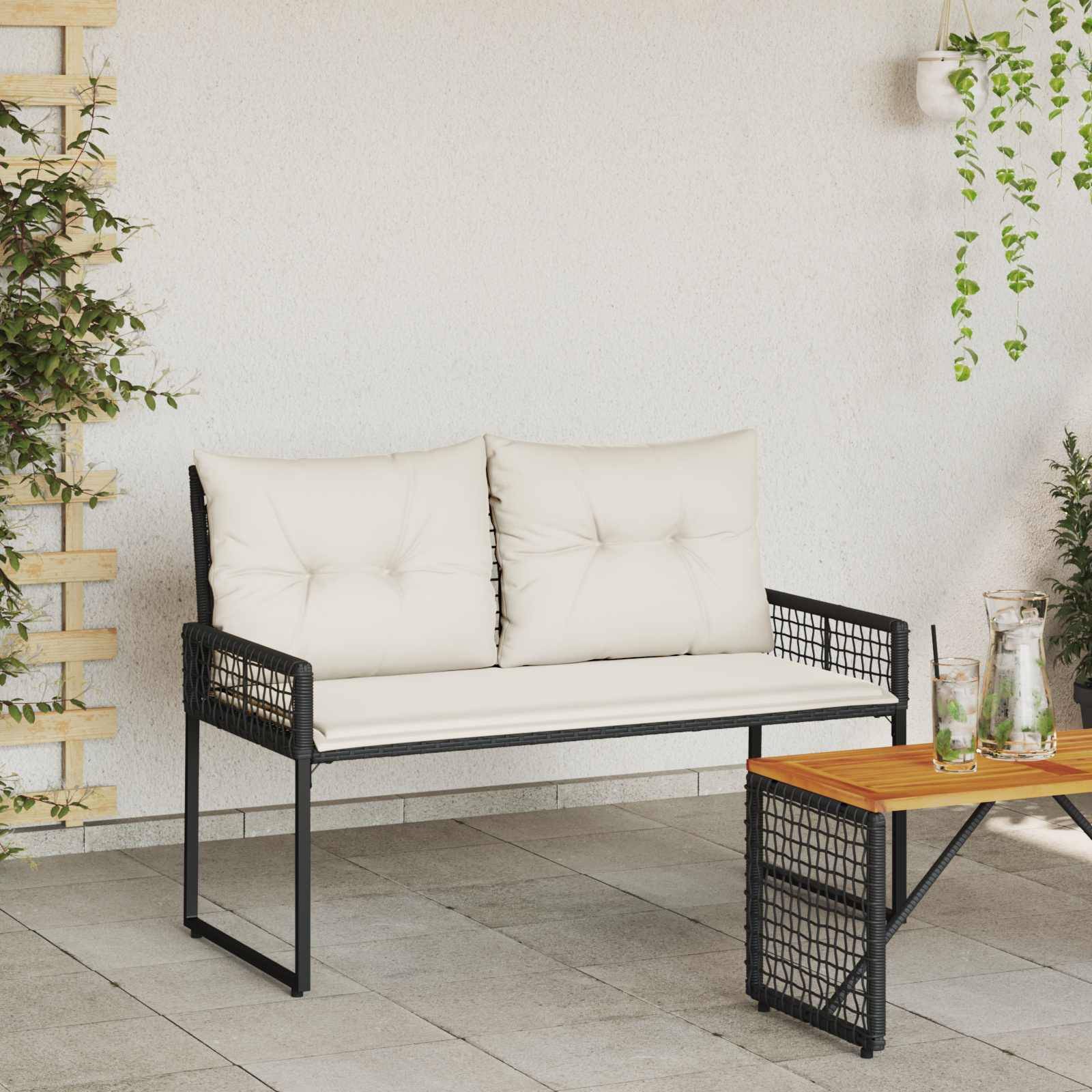 vidaXL Bank Outdoor mit Kissen Schwarz und Cremeweiß 118 x 55 x 82 cm