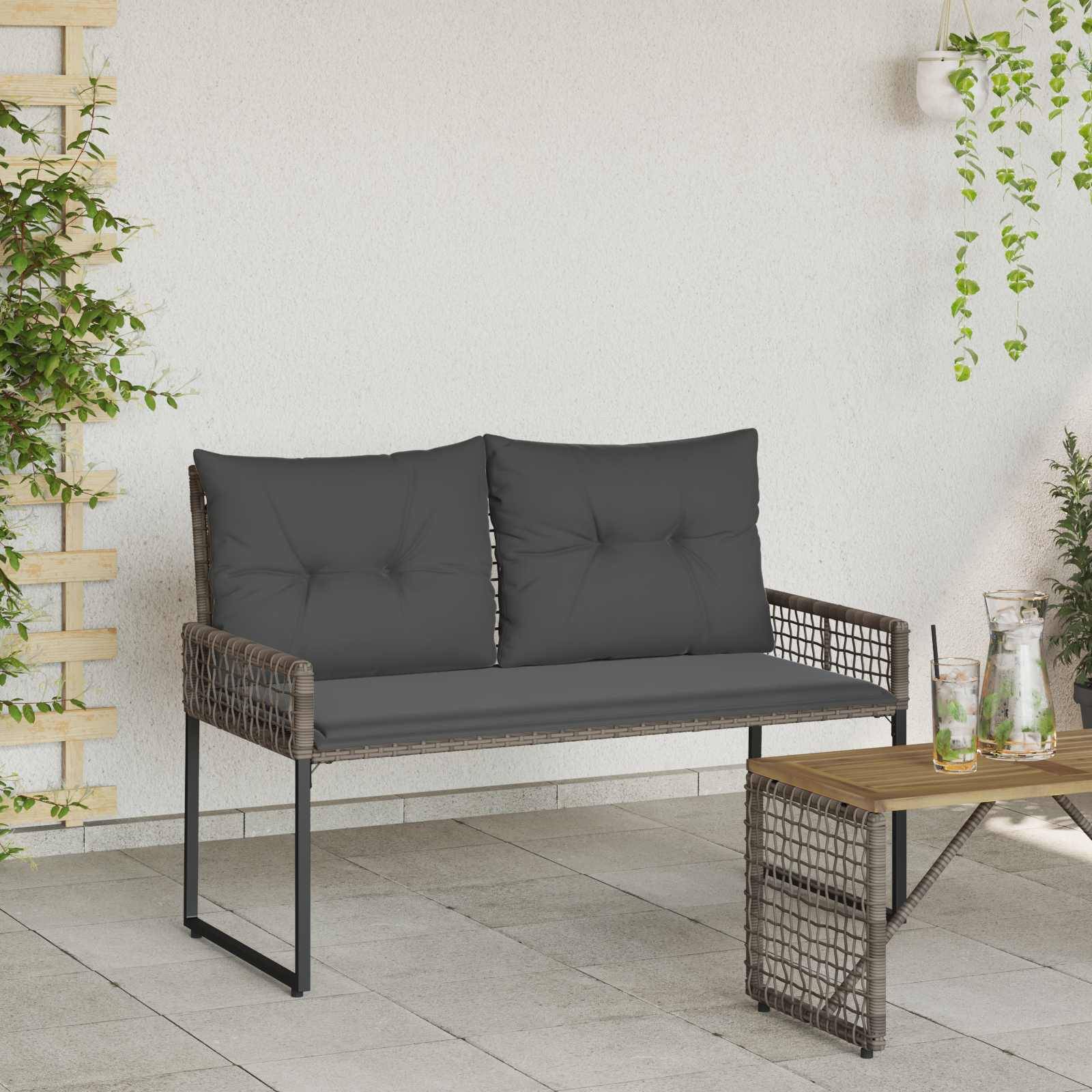 vidaXL Bank Outdoor Grau 118 x 55 x 82 cm PE-Rattan und Stoff