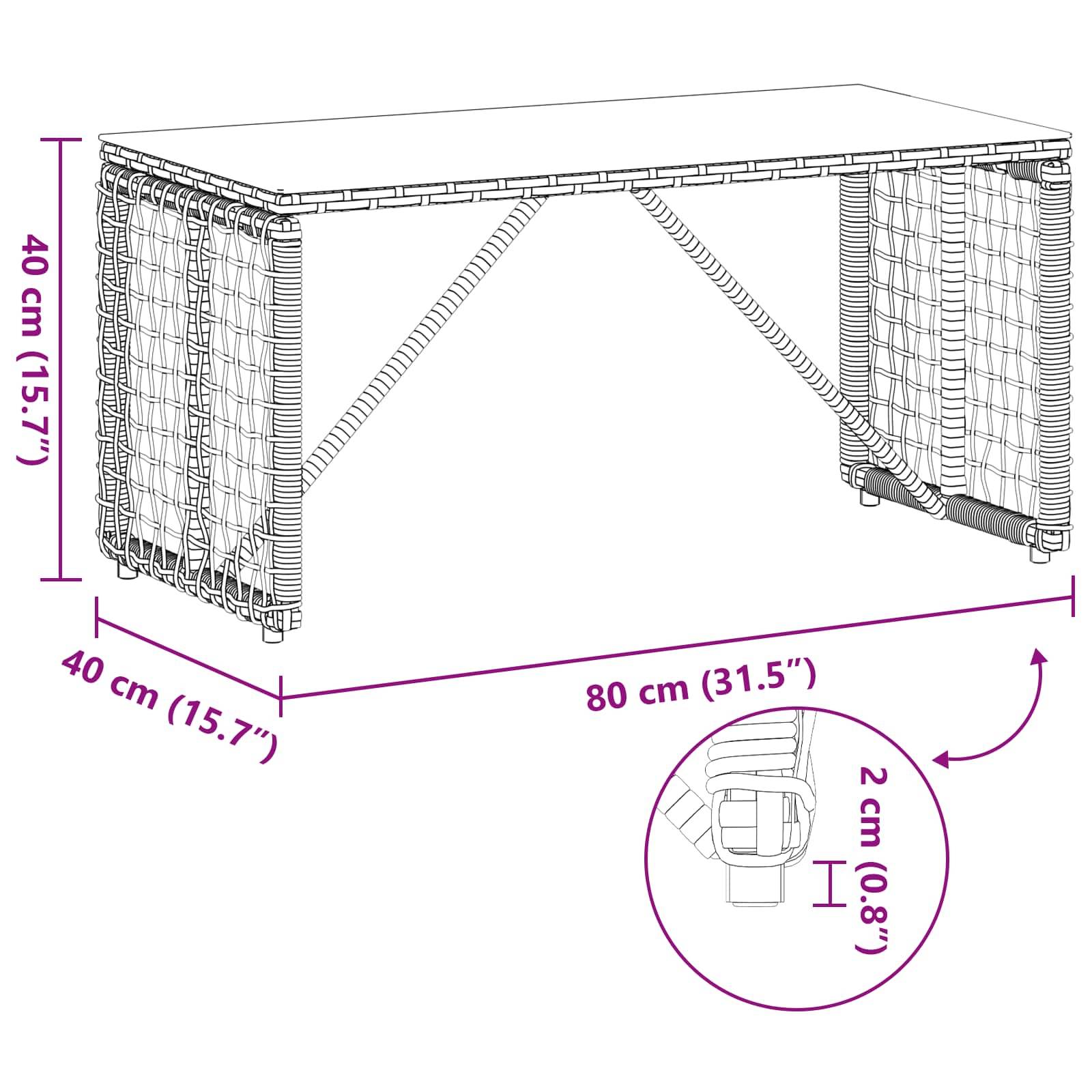 vidaXL Tisch für Outdoor Schwarz 80 x 40 x 40 cm PE Rattan und Glas