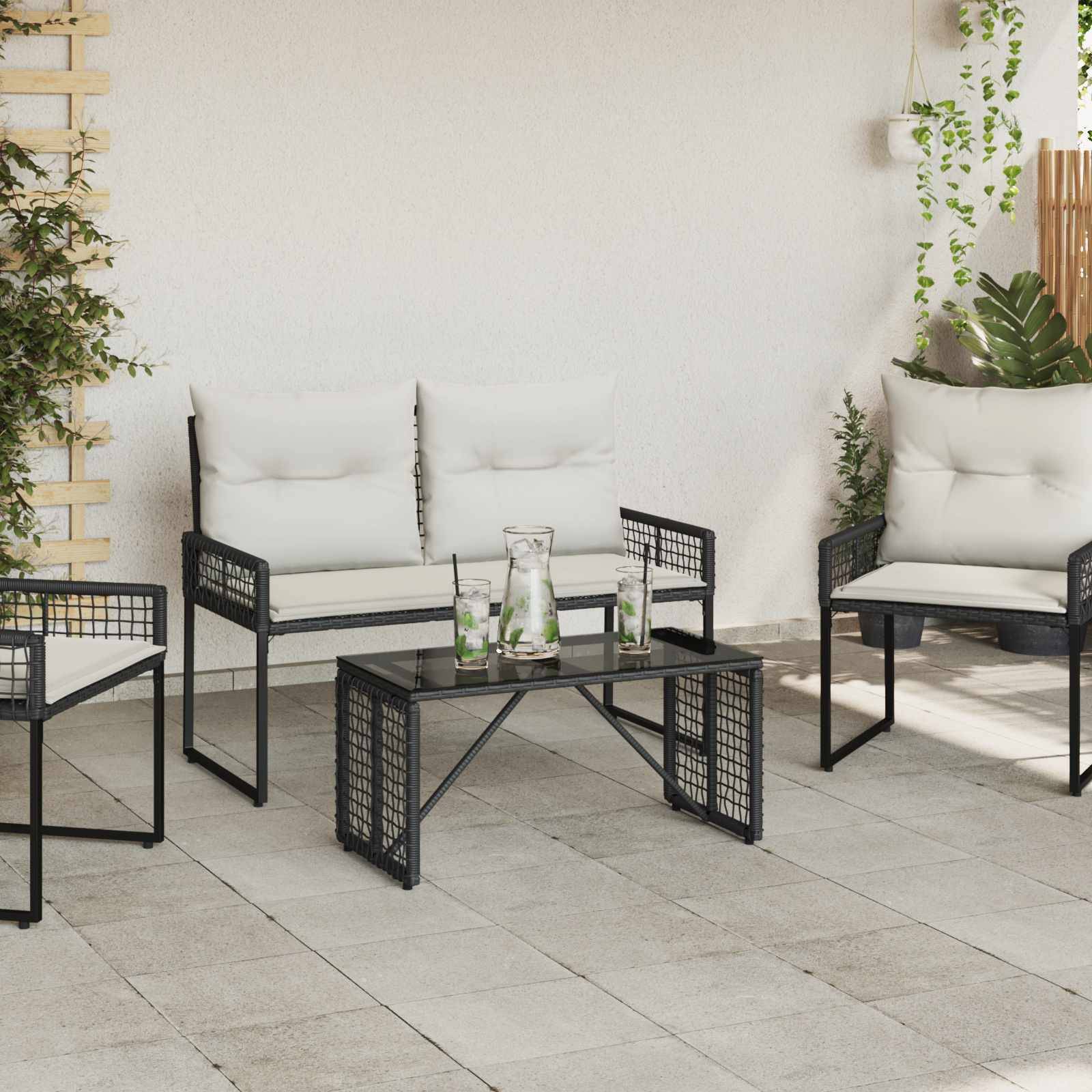 vidaXL Tisch für Outdoor Schwarz 80 x 40 x 40 cm PE Rattan und Glas