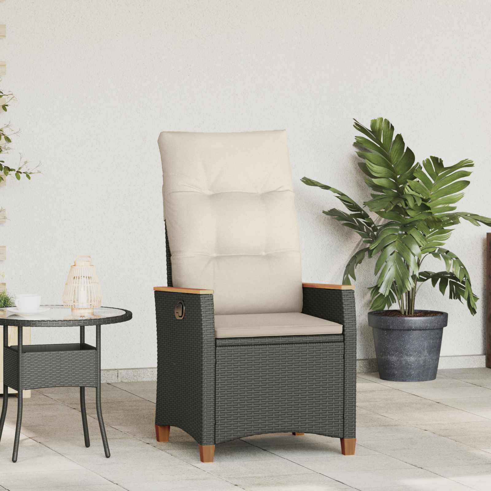vidaXL Verstellbarer Gartenstuhl Schwarz und Creme 64 x 57,5 x 112 cm