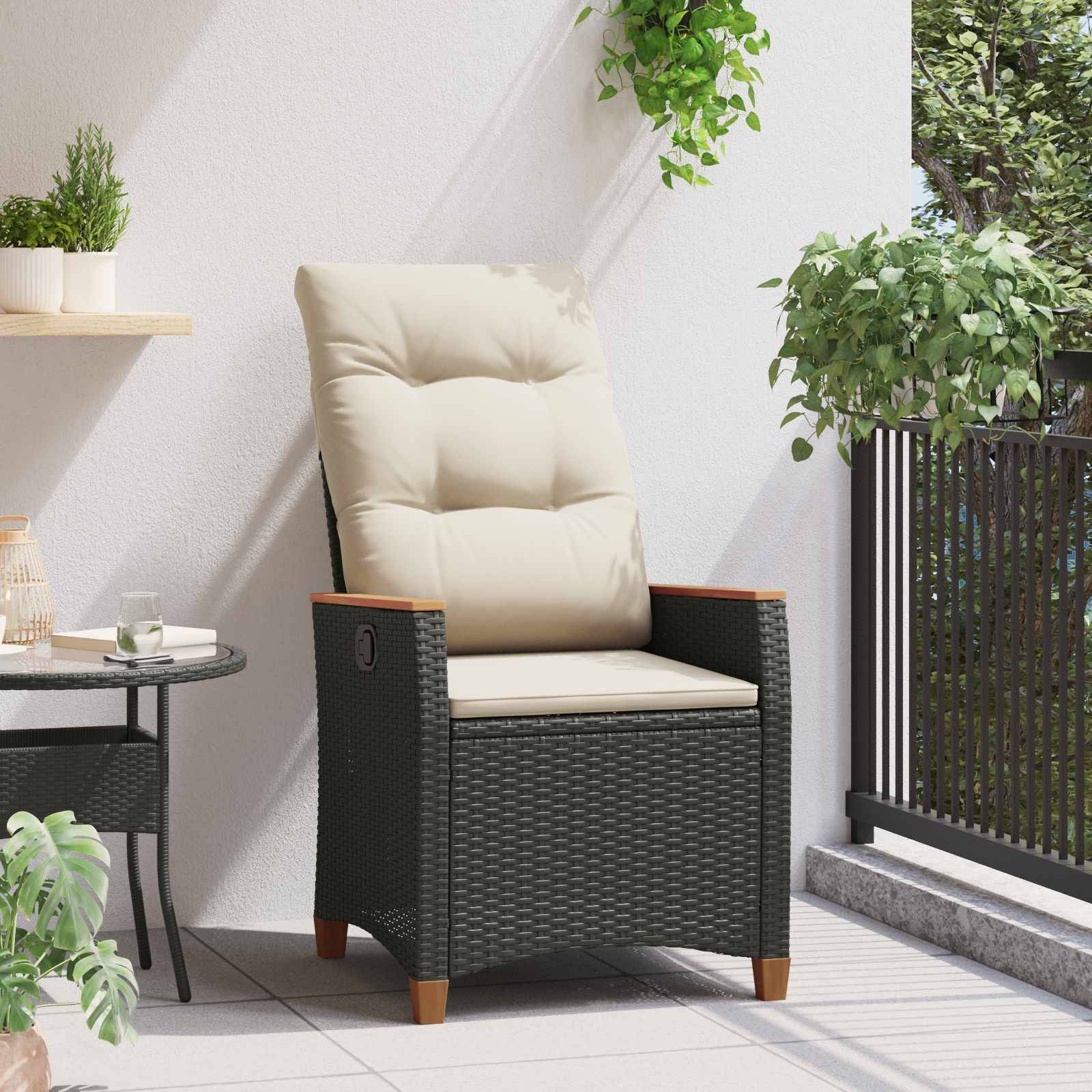 vidaXL Verstellbarer Gartenstuhl Schwarz und Creme 64 x 57,5 x 112 cm