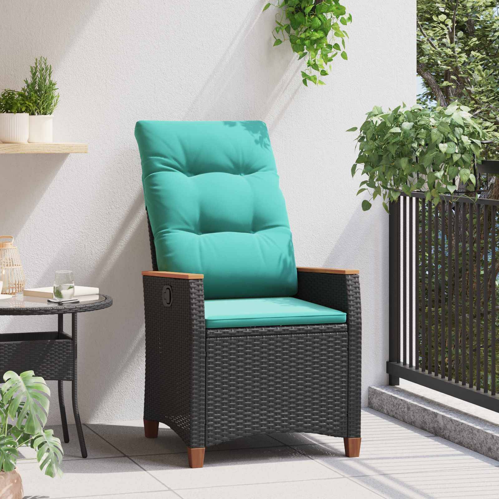 vidaXL Verstellbarer Gartenstuhl Schwarz und Türkis 64 x 57,5 x 112 cm