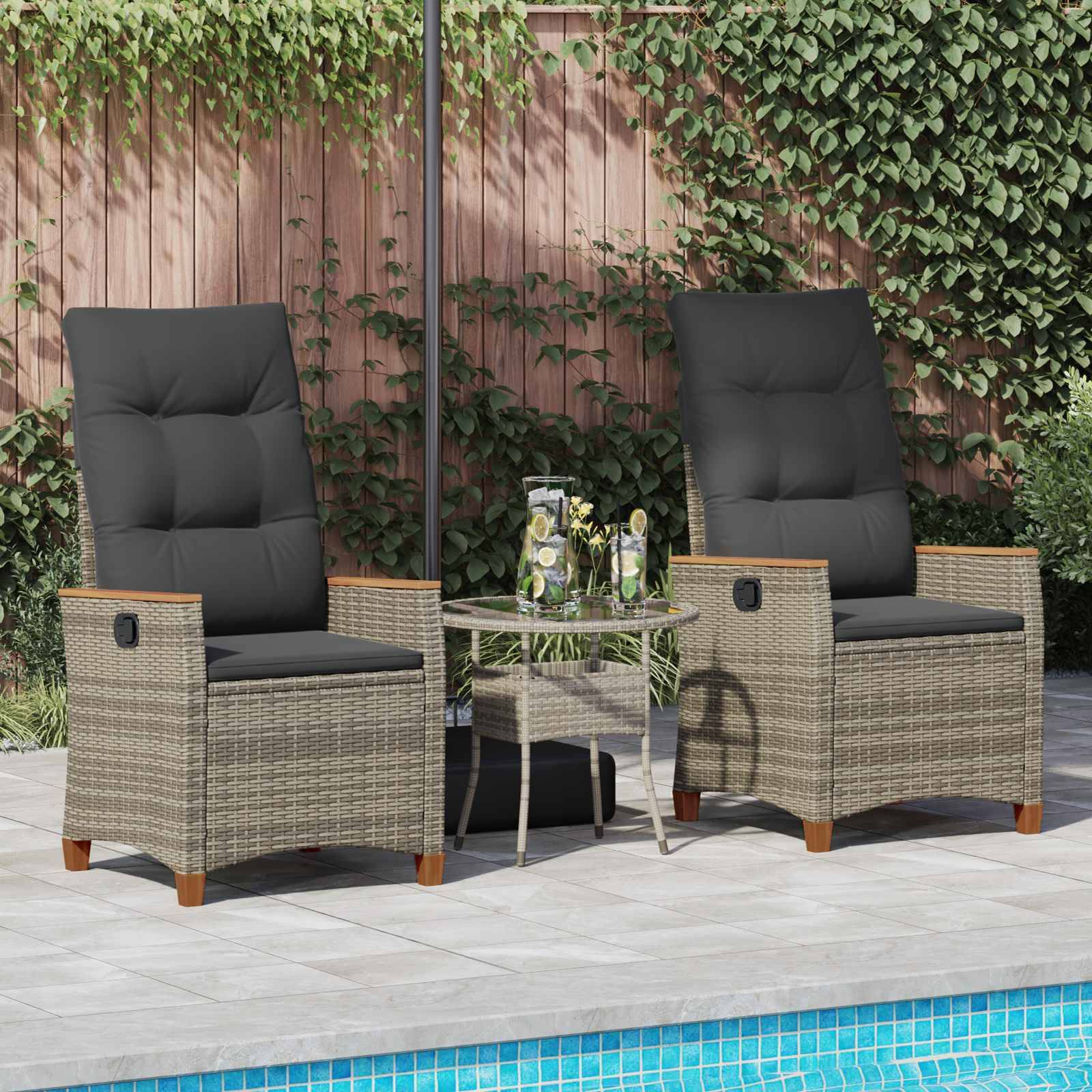 vidaXL Verstellbarer Gartenstuhl Grau und Dunkelgrau Poly-Rattan