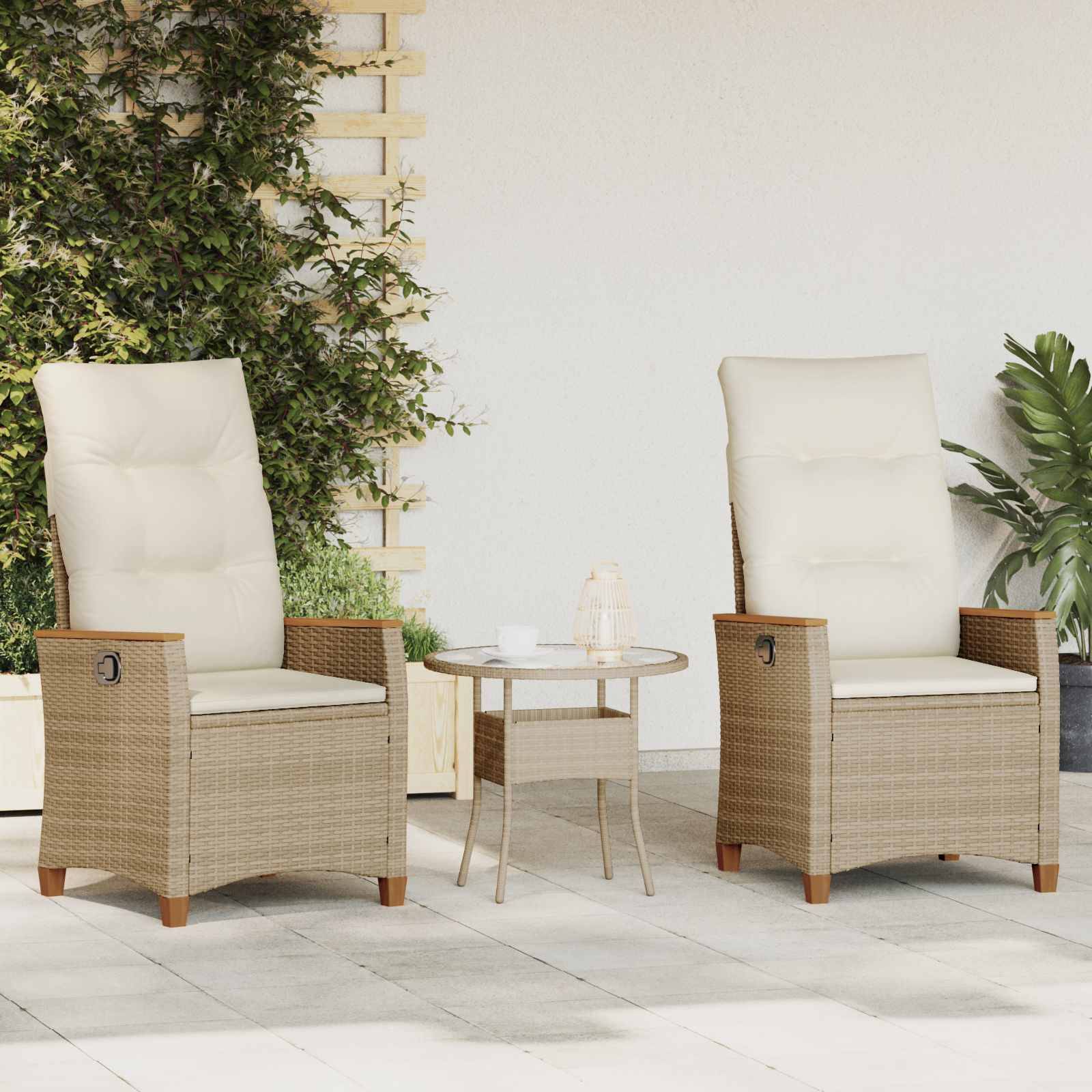 vidaXL Verstellbarer Gartenstuhl Beige und Creme 64 x 57,5 x 112 cm