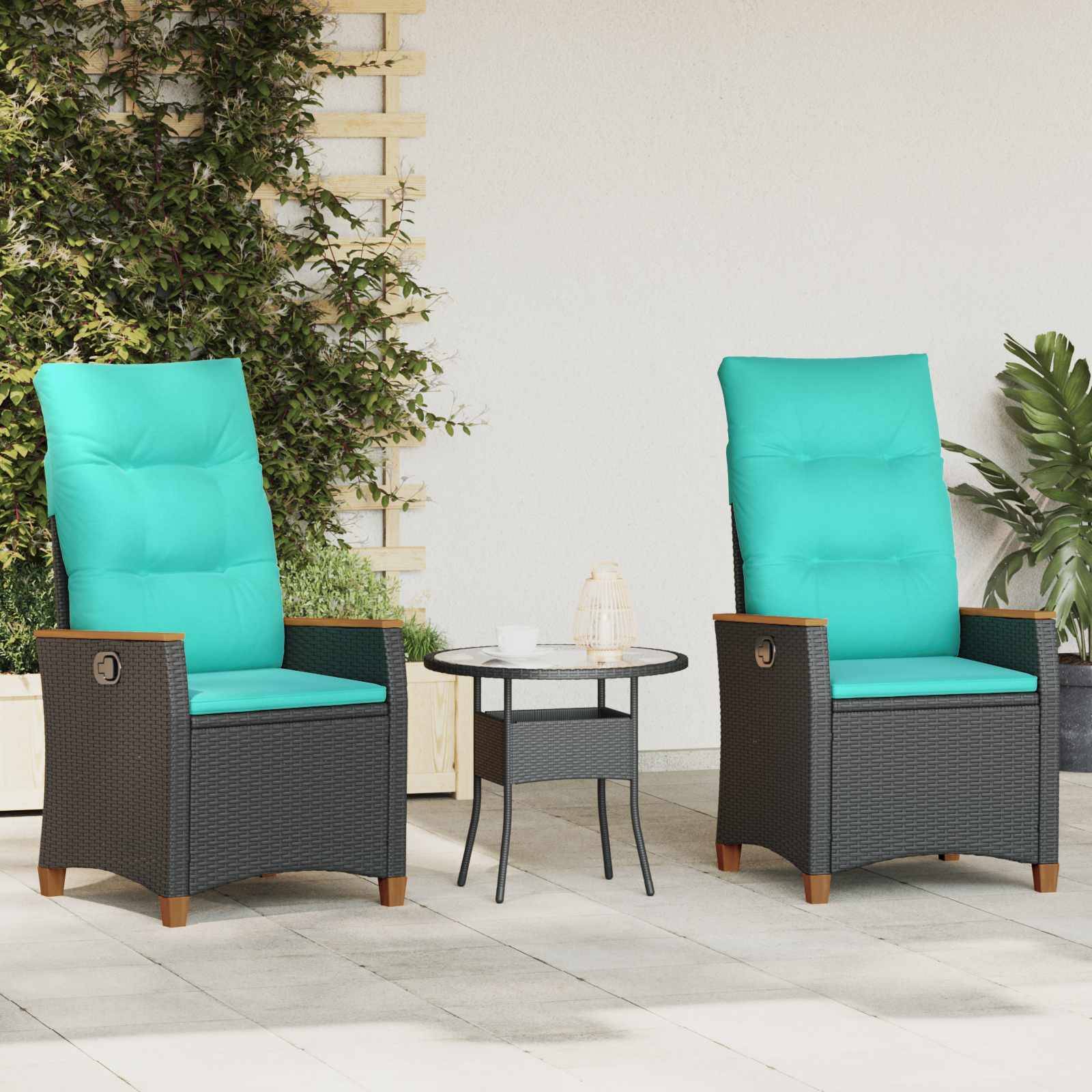 vidaXL Verstellbarer Gartenstuhl Schwarz und Türkis 64 x 57,5 x 112 cm