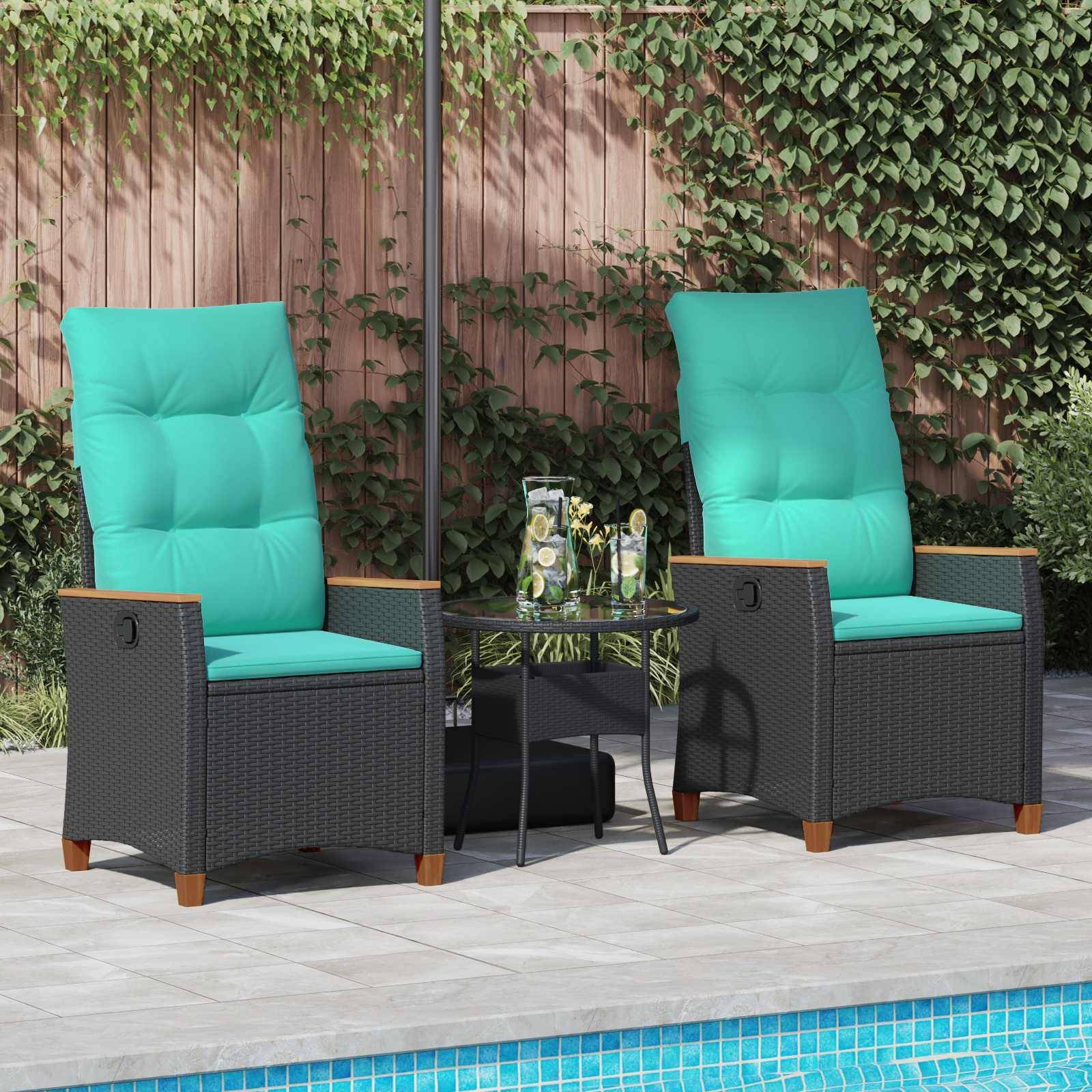 vidaXL Verstellbarer Gartenstuhl Schwarz und Türkis 64 x 57,5 x 112 cm