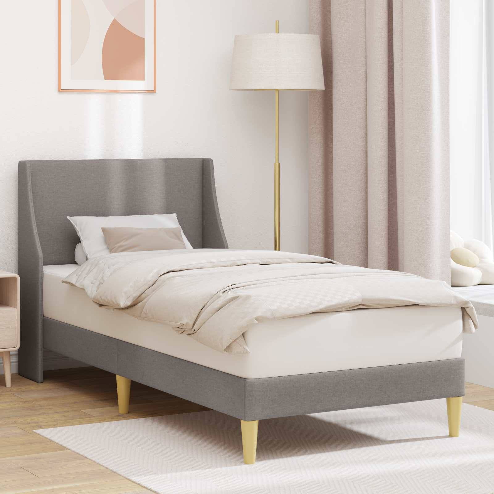 vidaXL Bettrahmen Uni mit Kopfteil Taupe 90 x 200 cm Stoff