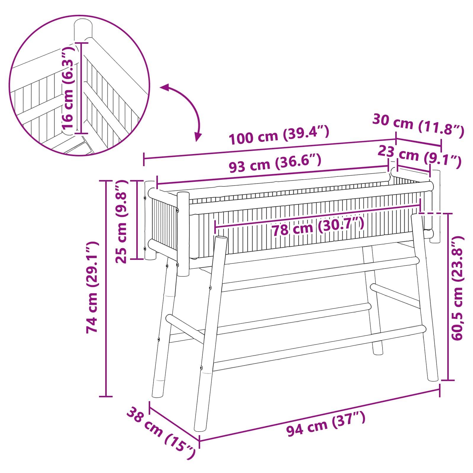 vidaXL Gartenpflanzer mit Halter Natur 100 x 38 x 74 cm Bambus