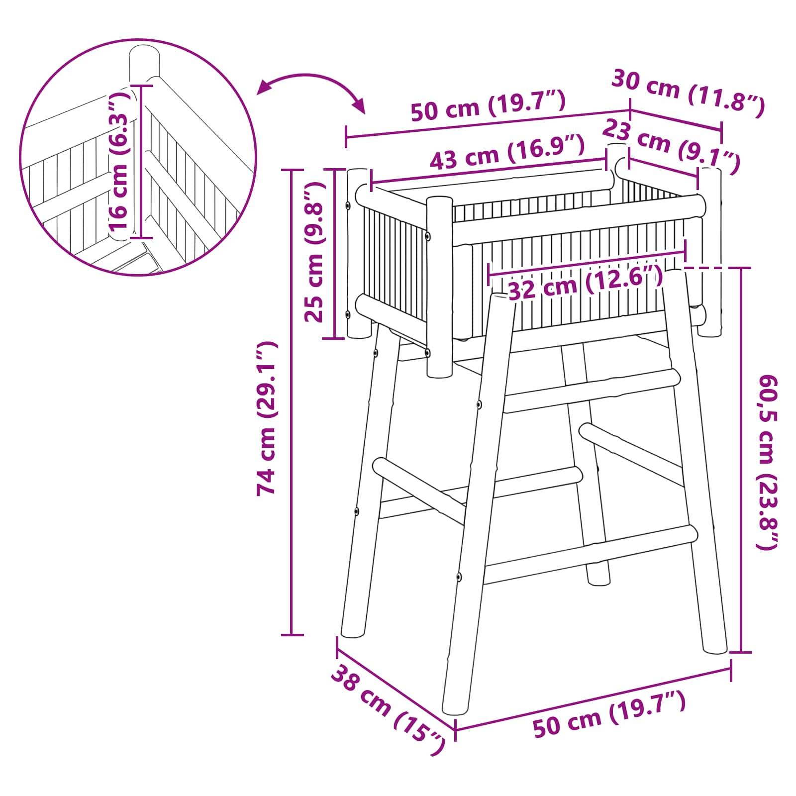 vidaXL Gartenpflanzer mit Halter Natur 50 x 38 x 74 cm Bambus