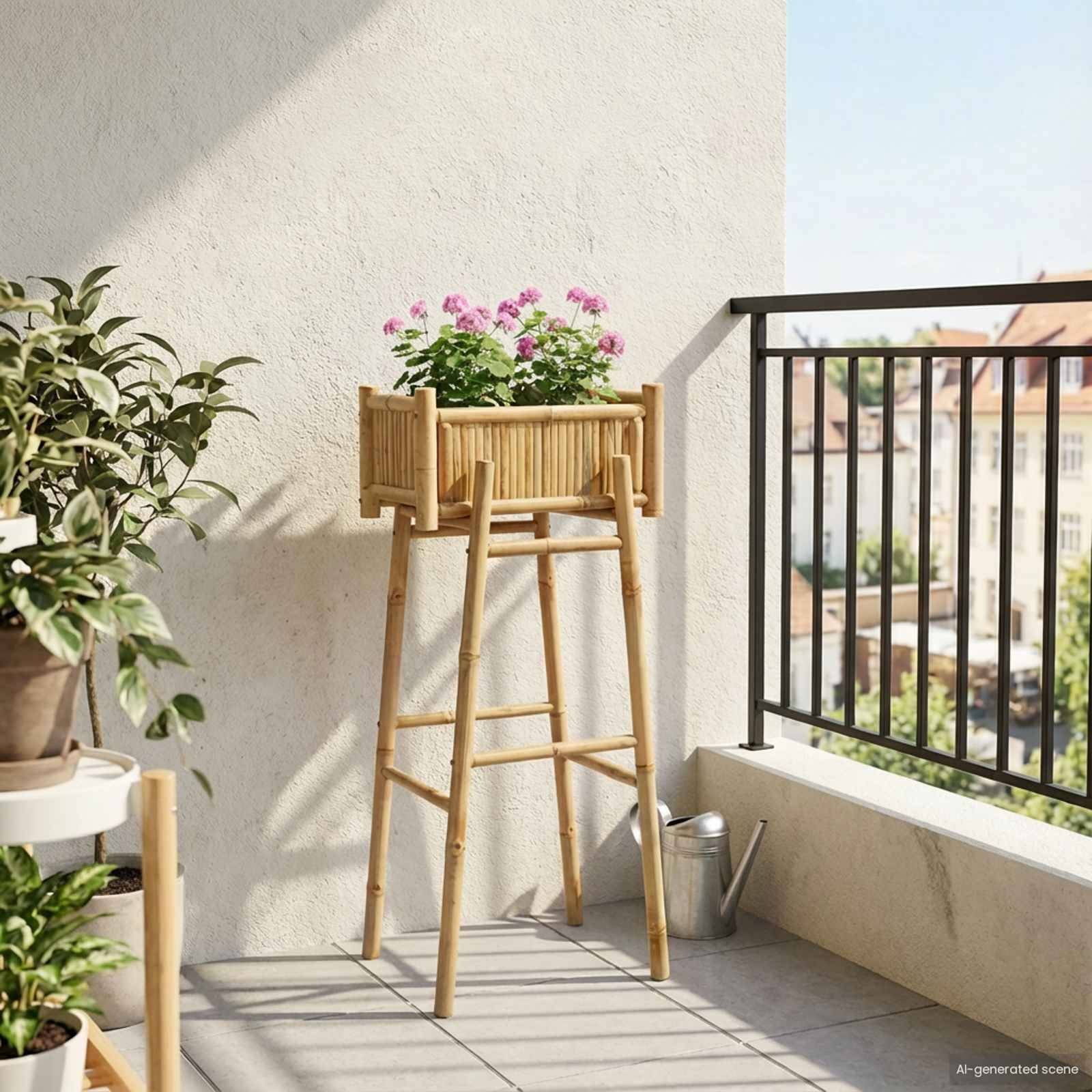 vidaXL Gartenpflanzer mit Halter Natur 50 x 38 x 114 cm Bambus