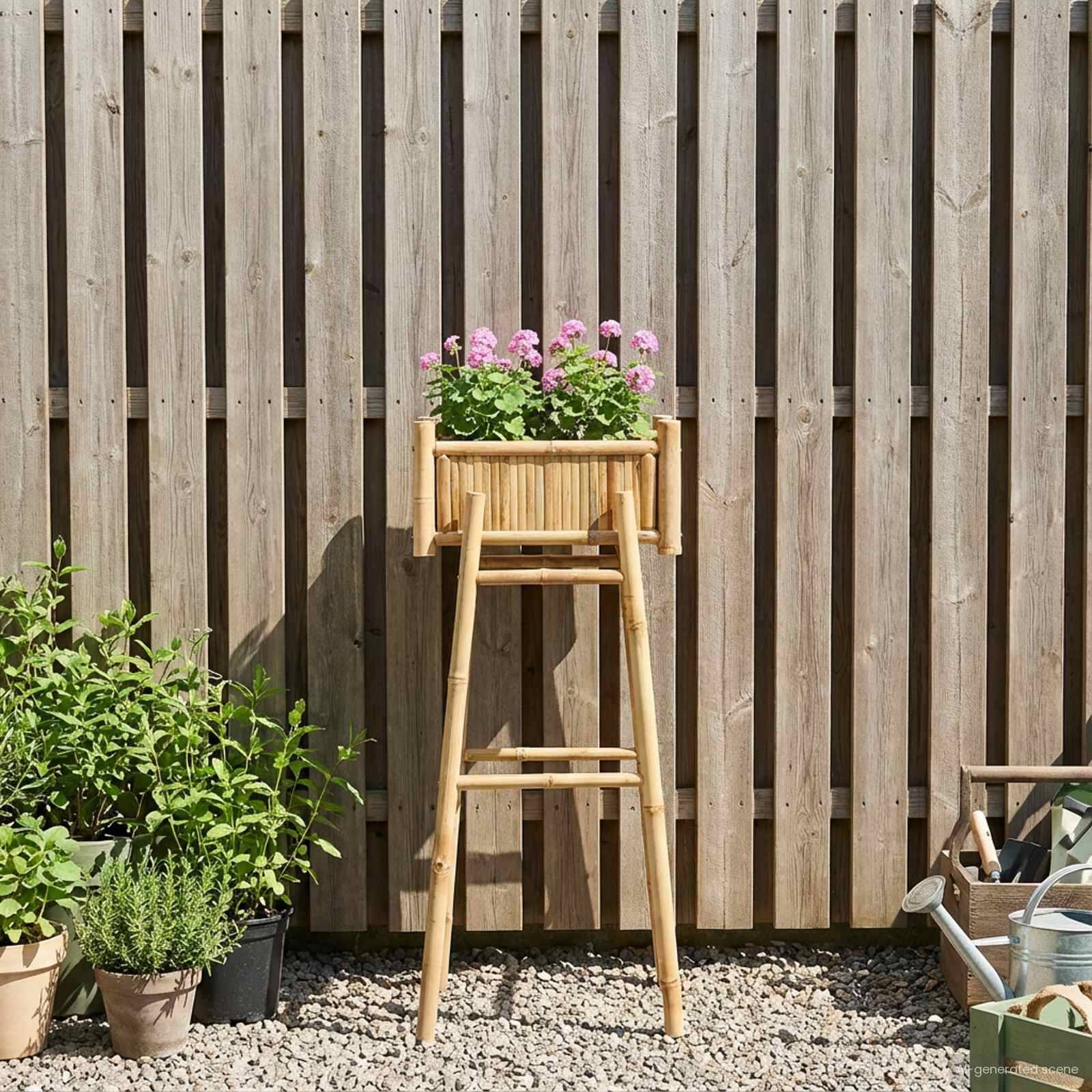 vidaXL Gartenpflanzer mit Halter Natur 50 x 38 x 114 cm Bambus