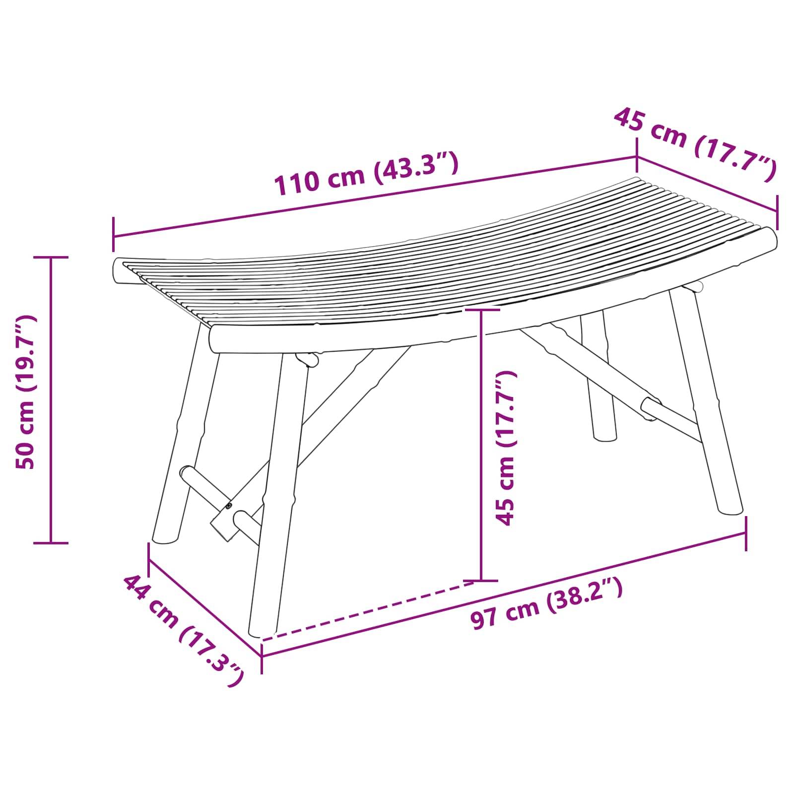 vidaXL Gartenbank Natur 110 x 45 x 50 cm Bambus