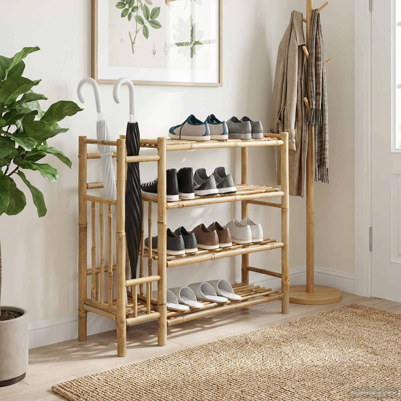 vidaXL Schuhregal mit Regal mit Speicher Natur 88 x 27 x 80 cm Bambus