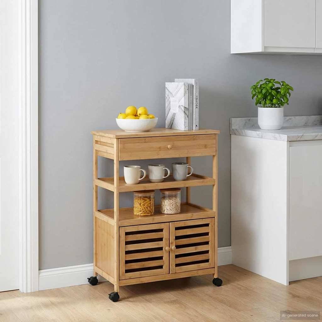 vidaXL Küchenwagen mit Rädern Natur 59,5 x 36 x 82 cm Bambus
