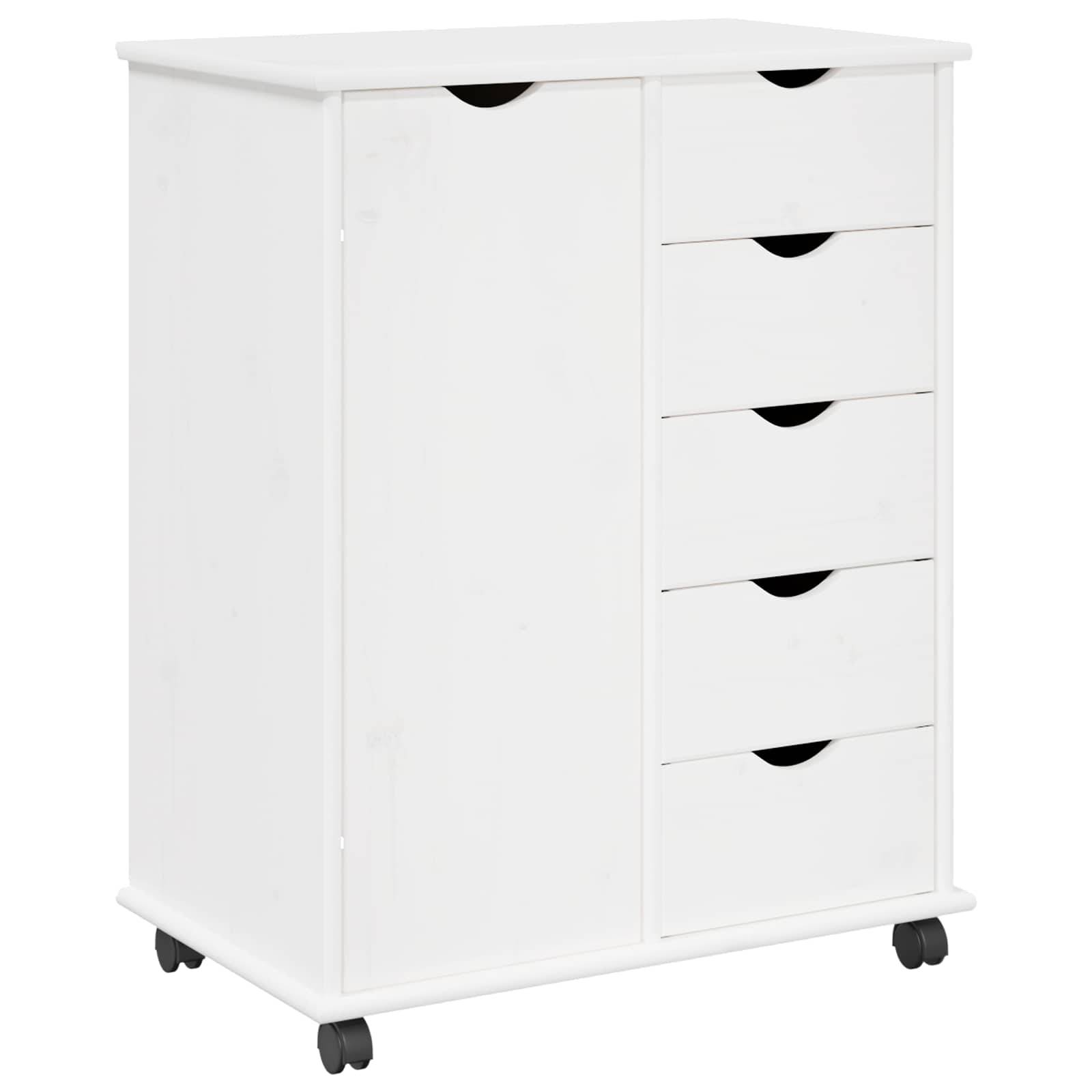 vidaXL Rollschrank Mit Rad Weiß 63,5 x 39 x 79 cm Massivholz Kiefer