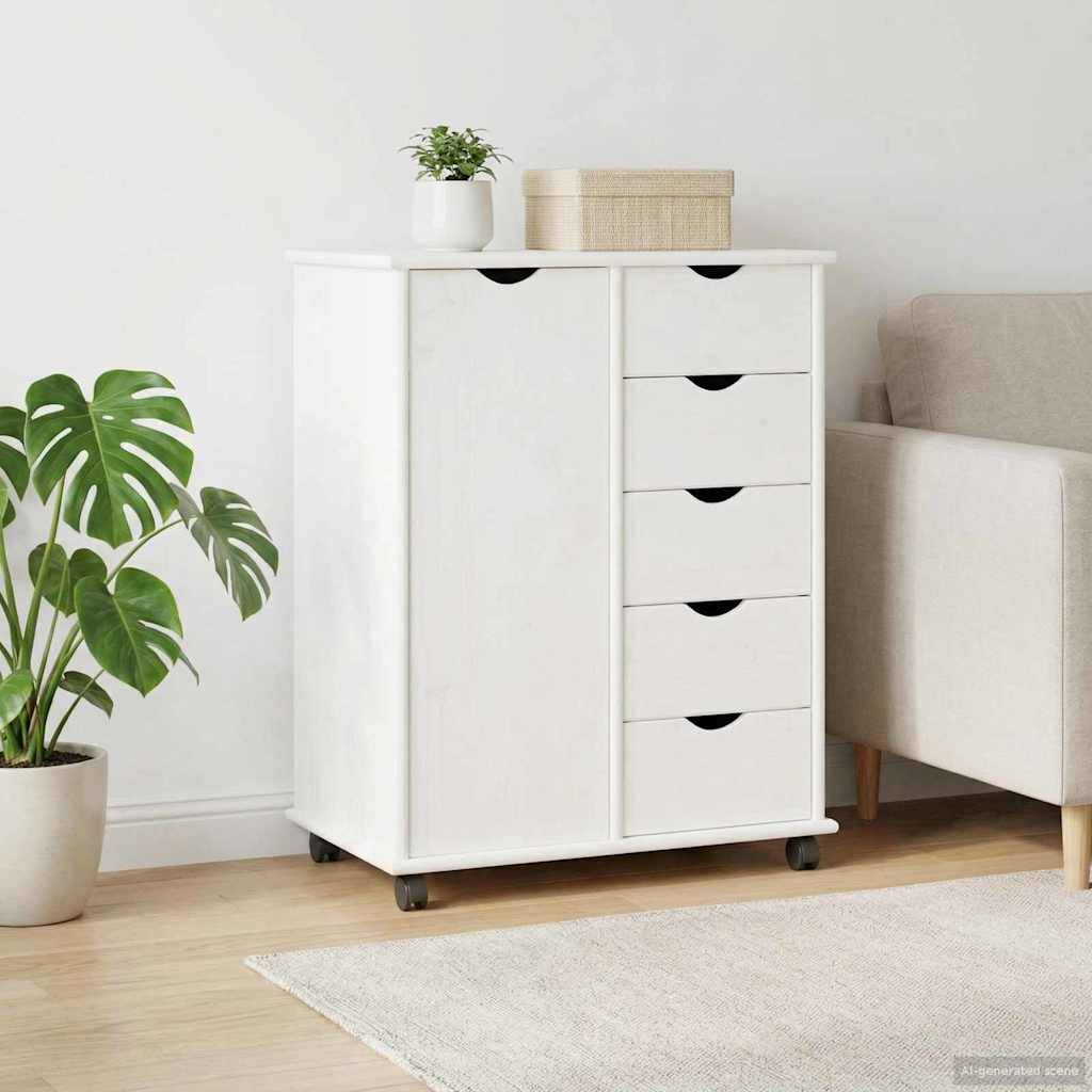 vidaXL Rollschrank Mit Rad Weiß 63,5 x 39 x 79 cm Massivholz Kiefer