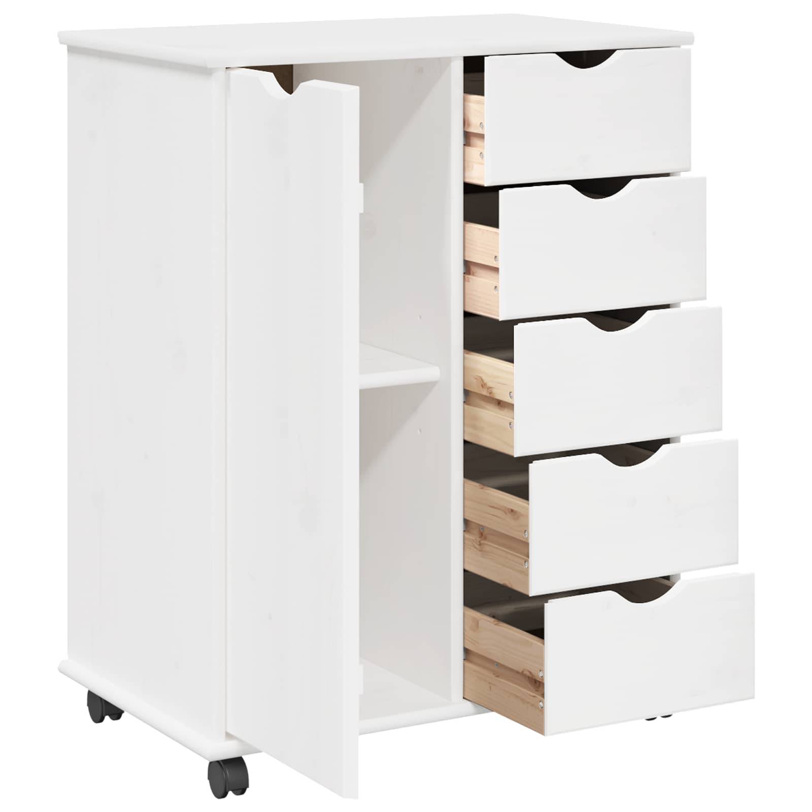 vidaXL Rollschrank Mit Rad Weiß 63,5 x 39 x 79 cm Massivholz Kiefer