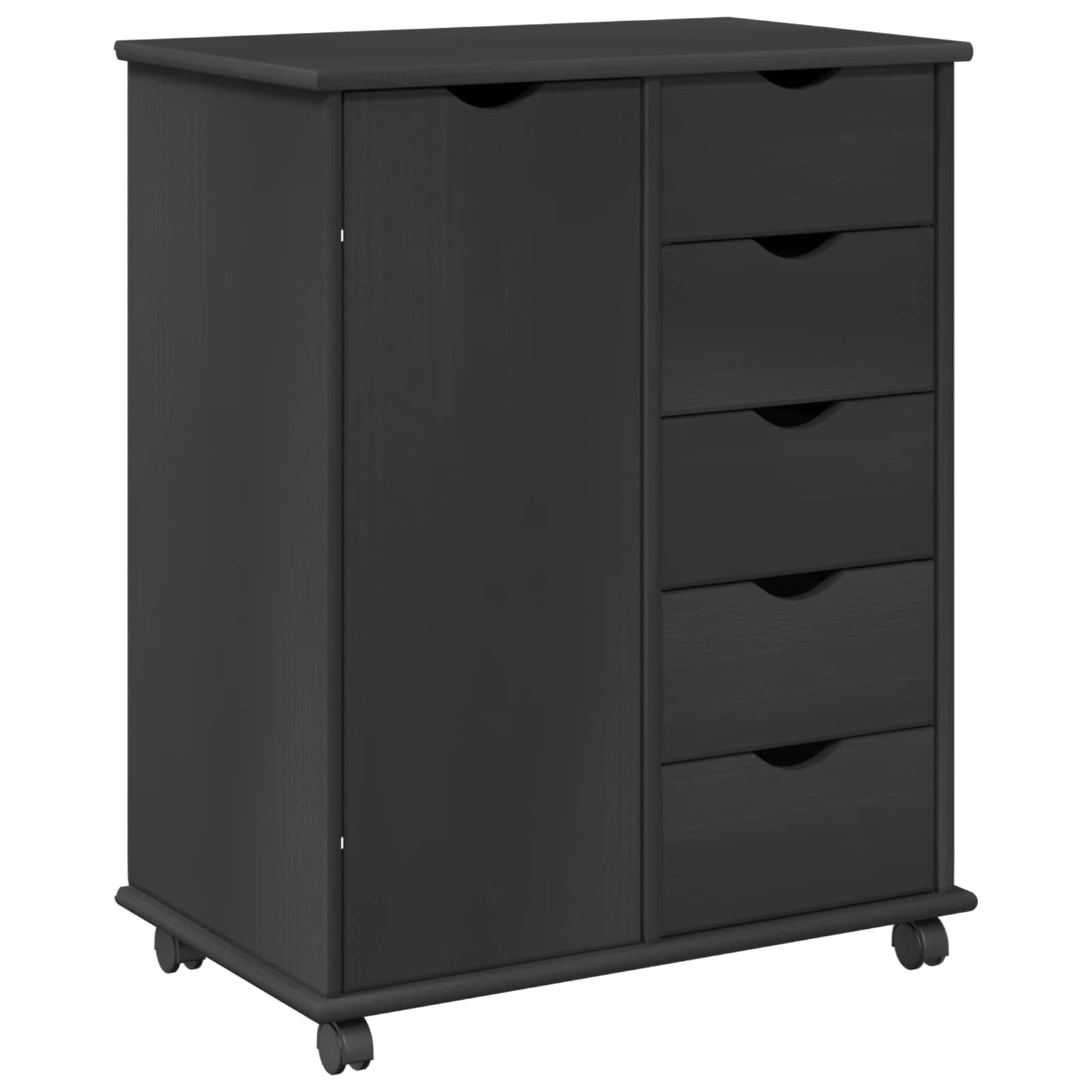 vidaXL Rollschrank Mit Rad Grau 63,5 x 39 x 79 cm Massivholz Kiefer