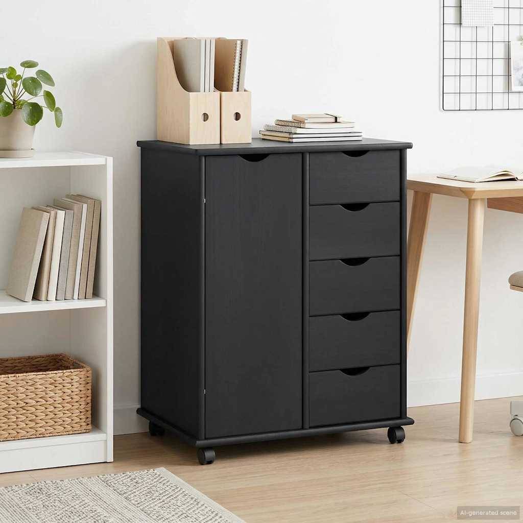 vidaXL Rollschrank Mit Rad Grau 63,5 x 39 x 79 cm Massivholz Kiefer