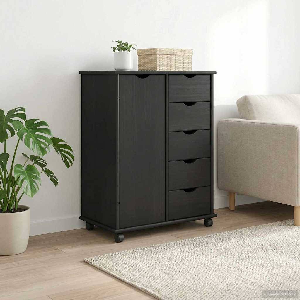 vidaXL Rollschrank Mit Rad Grau 63,5 x 39 x 79 cm Massivholz Kiefer