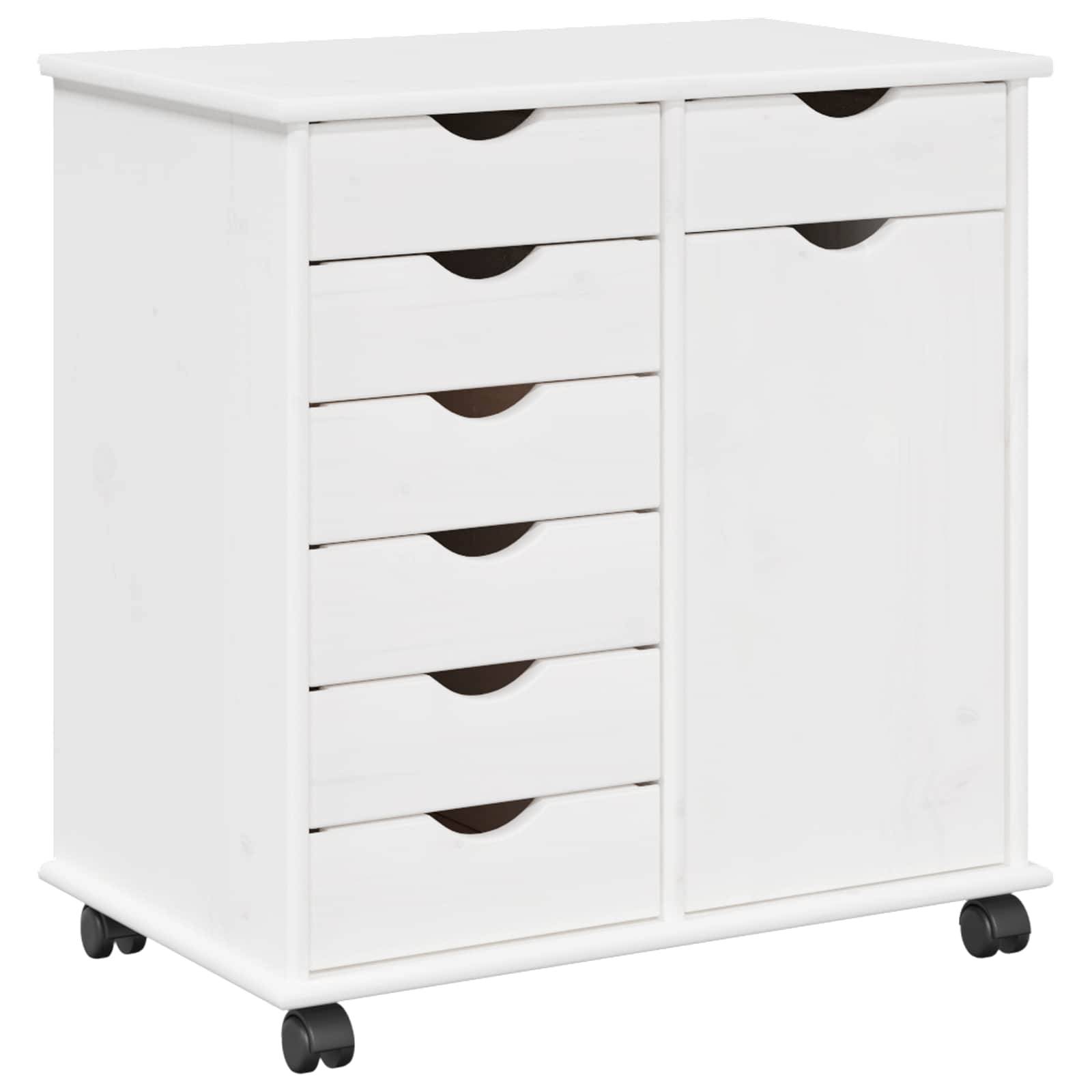 vidaXL Rollschrank Mit Rad Weiß 63,5 x 39 x 65,5 cm Massivholz Kiefer