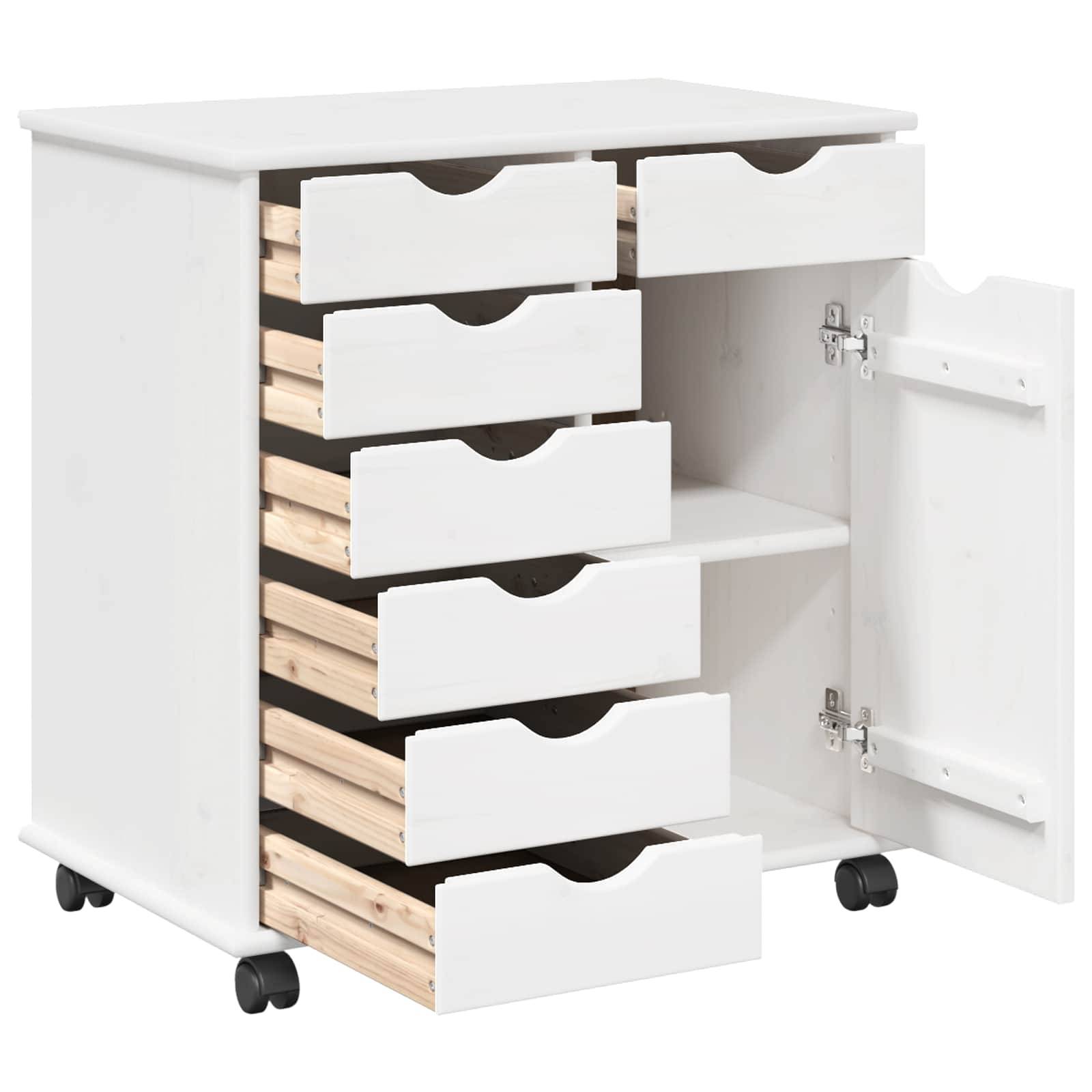 vidaXL Rollschrank Mit Rad Weiß 63,5 x 39 x 65,5 cm Massivholz Kiefer