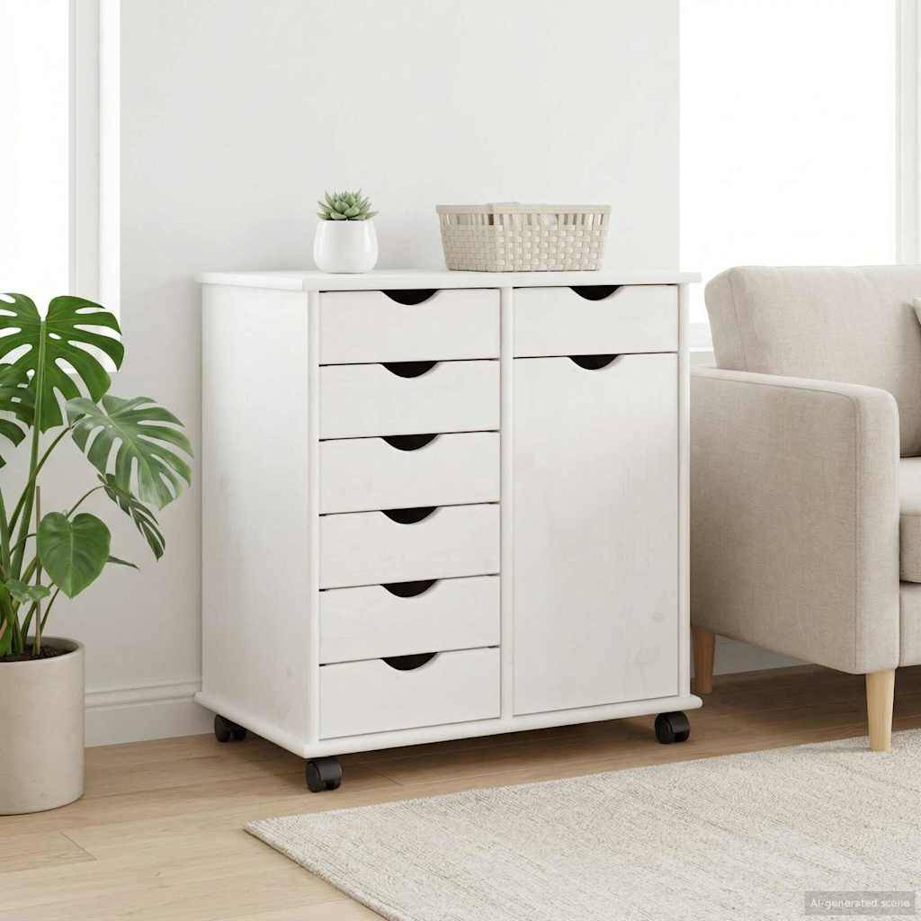 vidaXL Rollschrank Mit Rad Weiß 63,5 x 39 x 65,5 cm Massivholz Kiefer