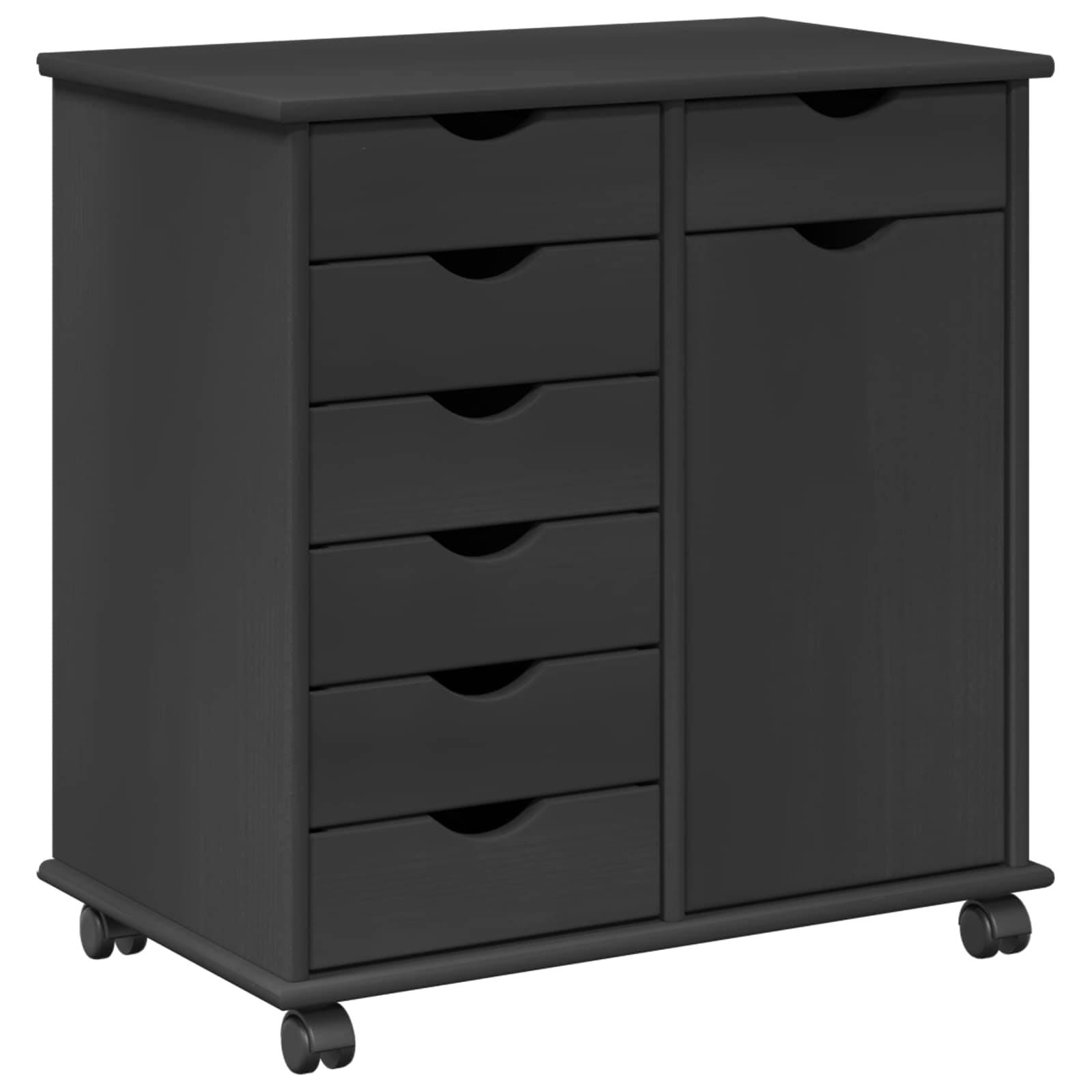 vidaXL Rollschrank Mit Rad Grau 63,5 x 39 x 65,5 cm Massivholz Kiefer