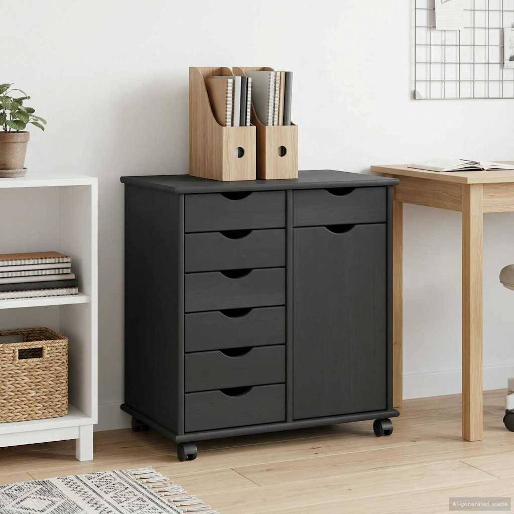 vidaXL Rollschrank Mit Rad Grau 63,5 x 39 x 65,5 cm Massivholz Kiefer