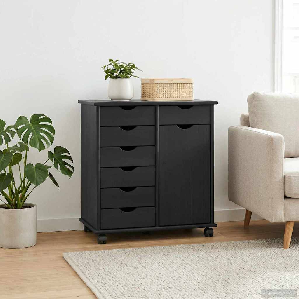 vidaXL Rollschrank Schwarz 63,5 x 39 x 65,5 cm Massivholz Kiefer