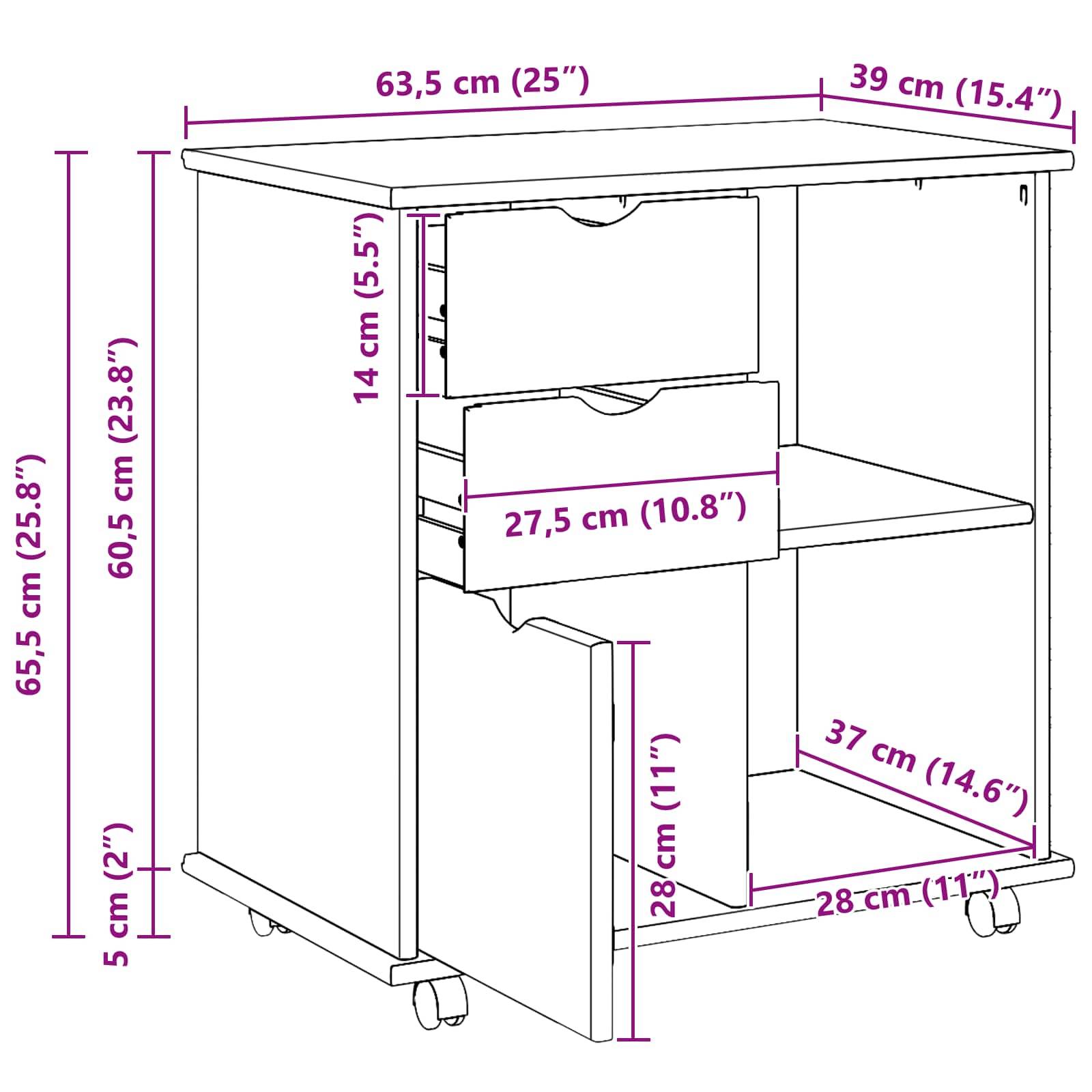 vidaXL Rollschrank Honigbraun 63,5 x 39 x 65,5 cm Massivholz Kiefer