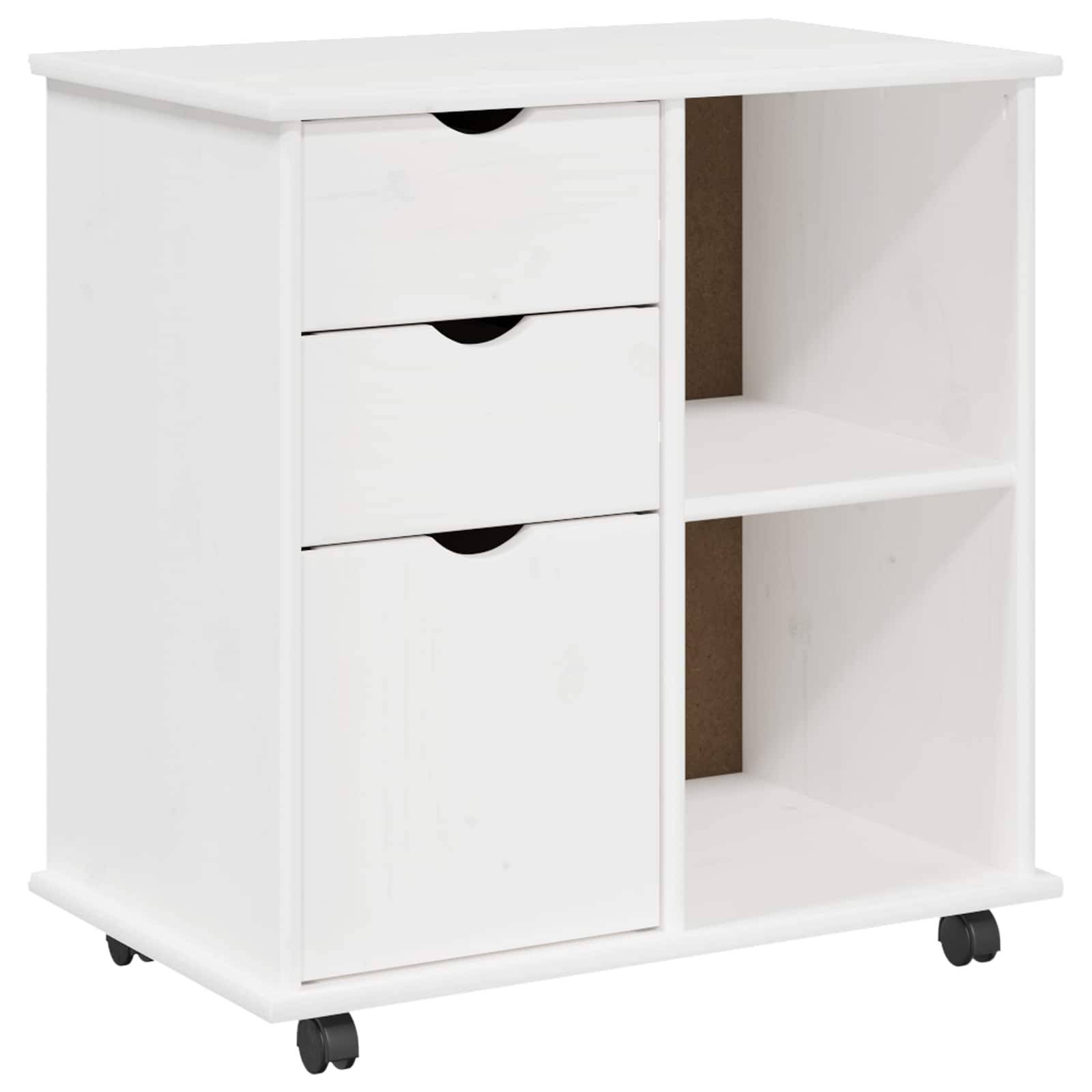 vidaXL Rollschrank Mit Rad Weiß 63,5 x 39 x 65,5 cm Massivholz Kiefer