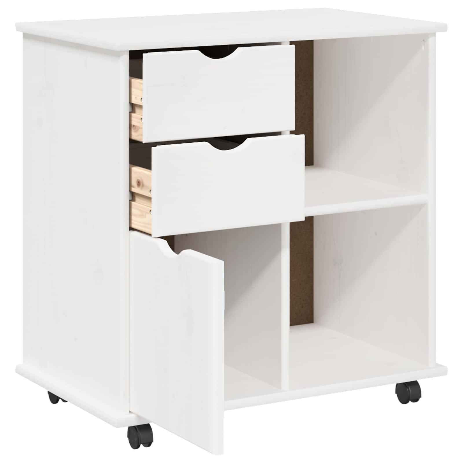 vidaXL Rollschrank Mit Rad Weiß 63,5 x 39 x 65,5 cm Massivholz Kiefer