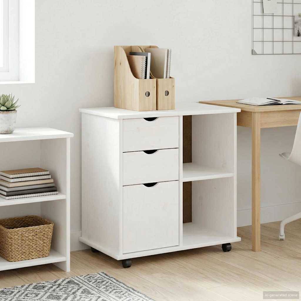 vidaXL Rollschrank Mit Rad Weiß 63,5 x 39 x 65,5 cm Massivholz Kiefer