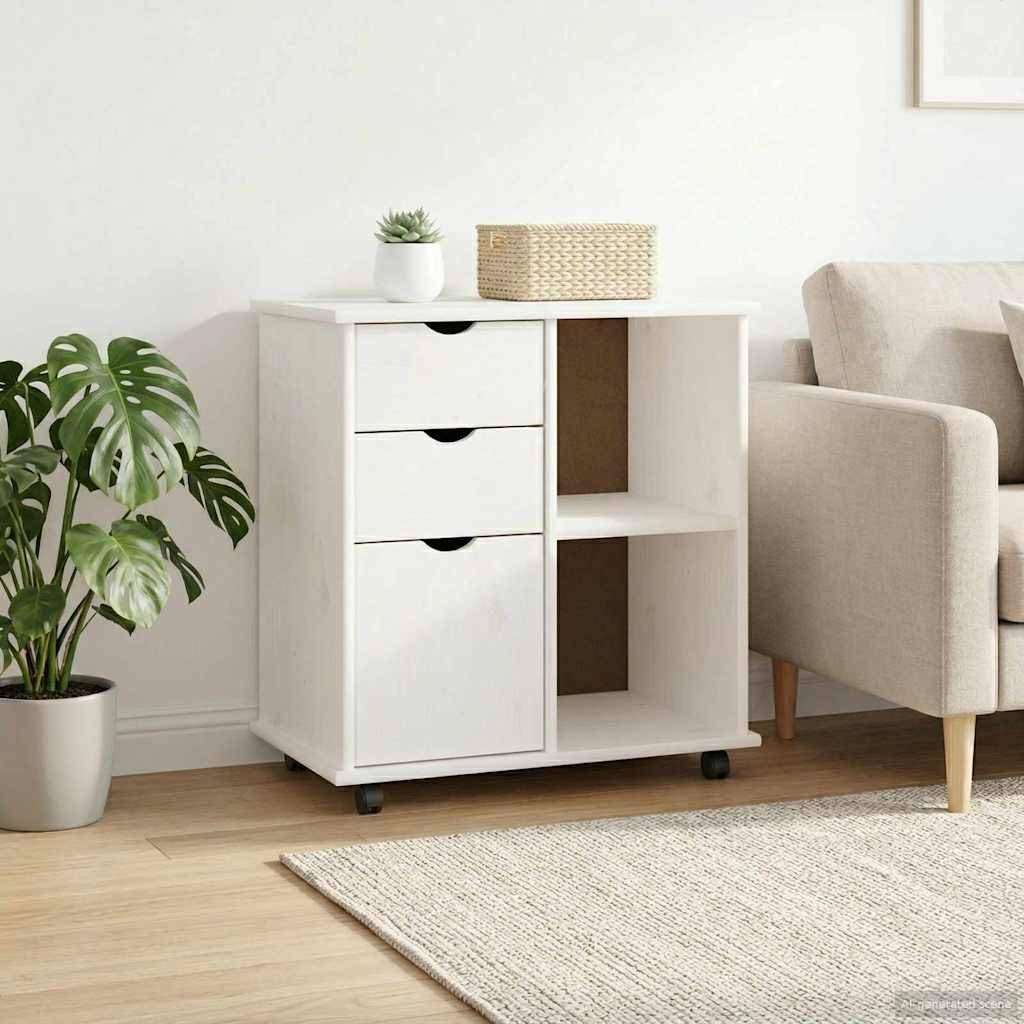vidaXL Rollschrank Mit Rad Weiß 63,5 x 39 x 65,5 cm Massivholz Kiefer