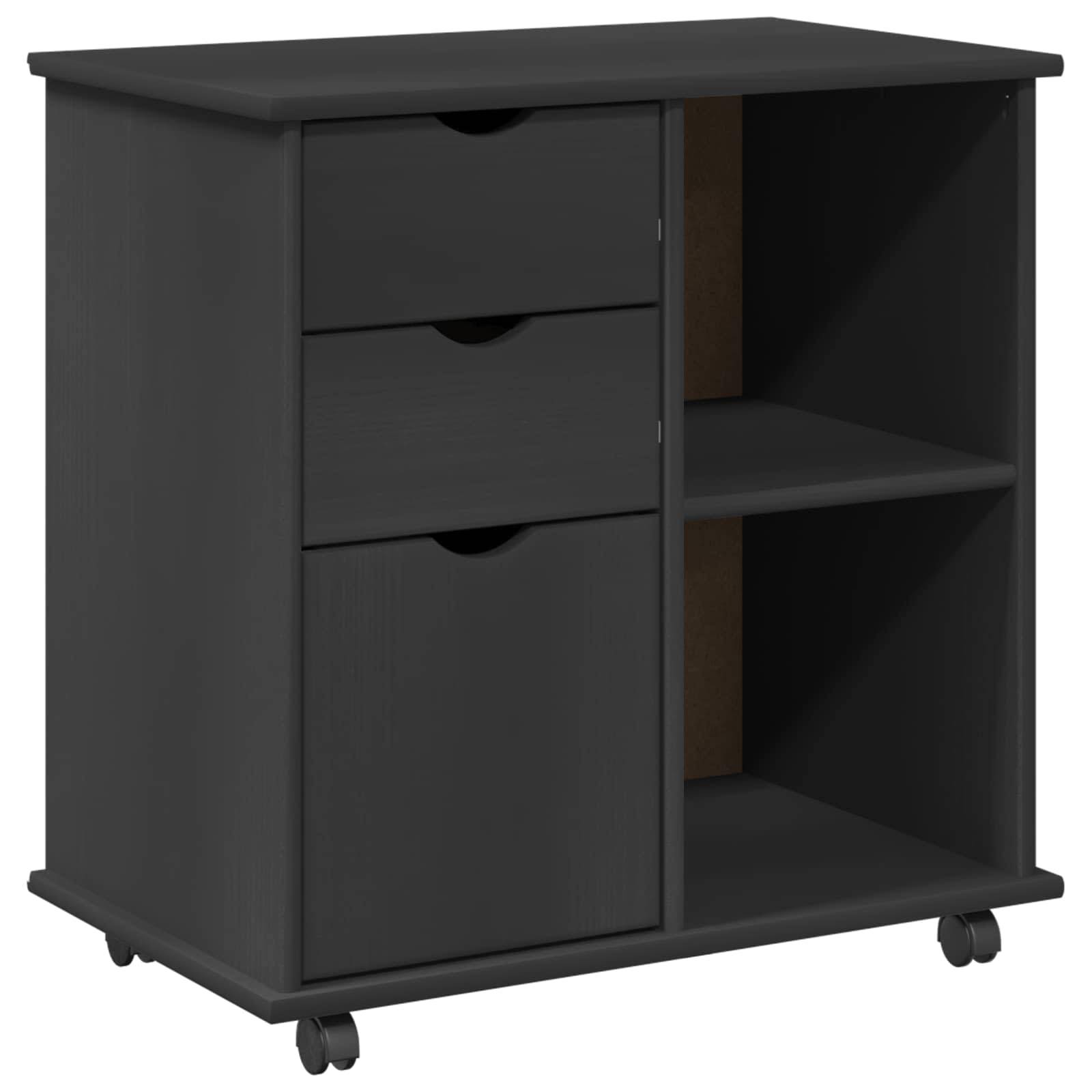 vidaXL Rollschrank Mit Rad Grau 63,5 x 39 x 65,5 cm Massivholz Kiefer