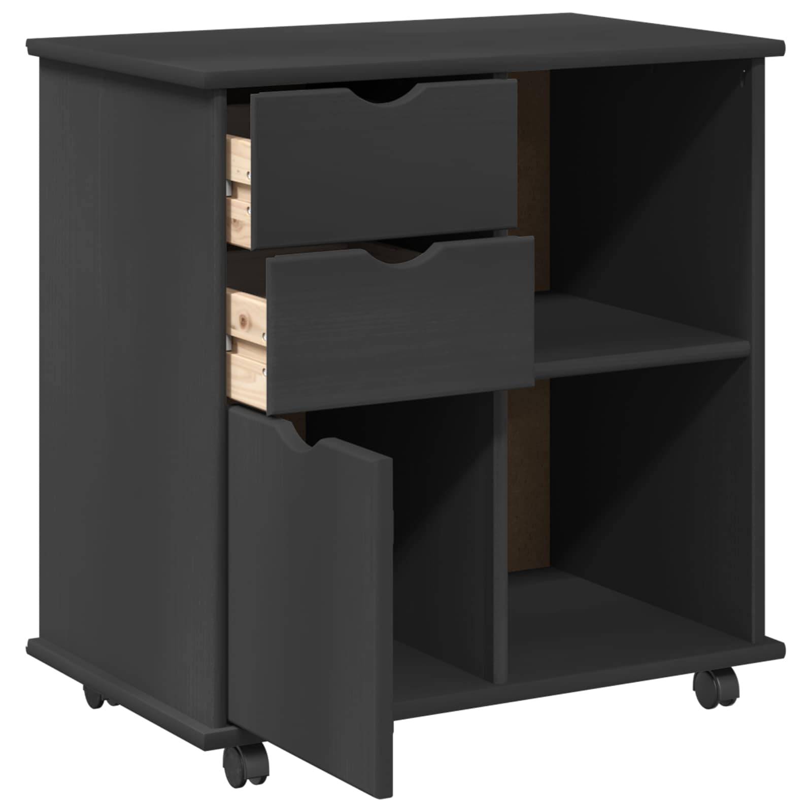 vidaXL Rollschrank Mit Rad Grau 63,5 x 39 x 65,5 cm Massivholz Kiefer