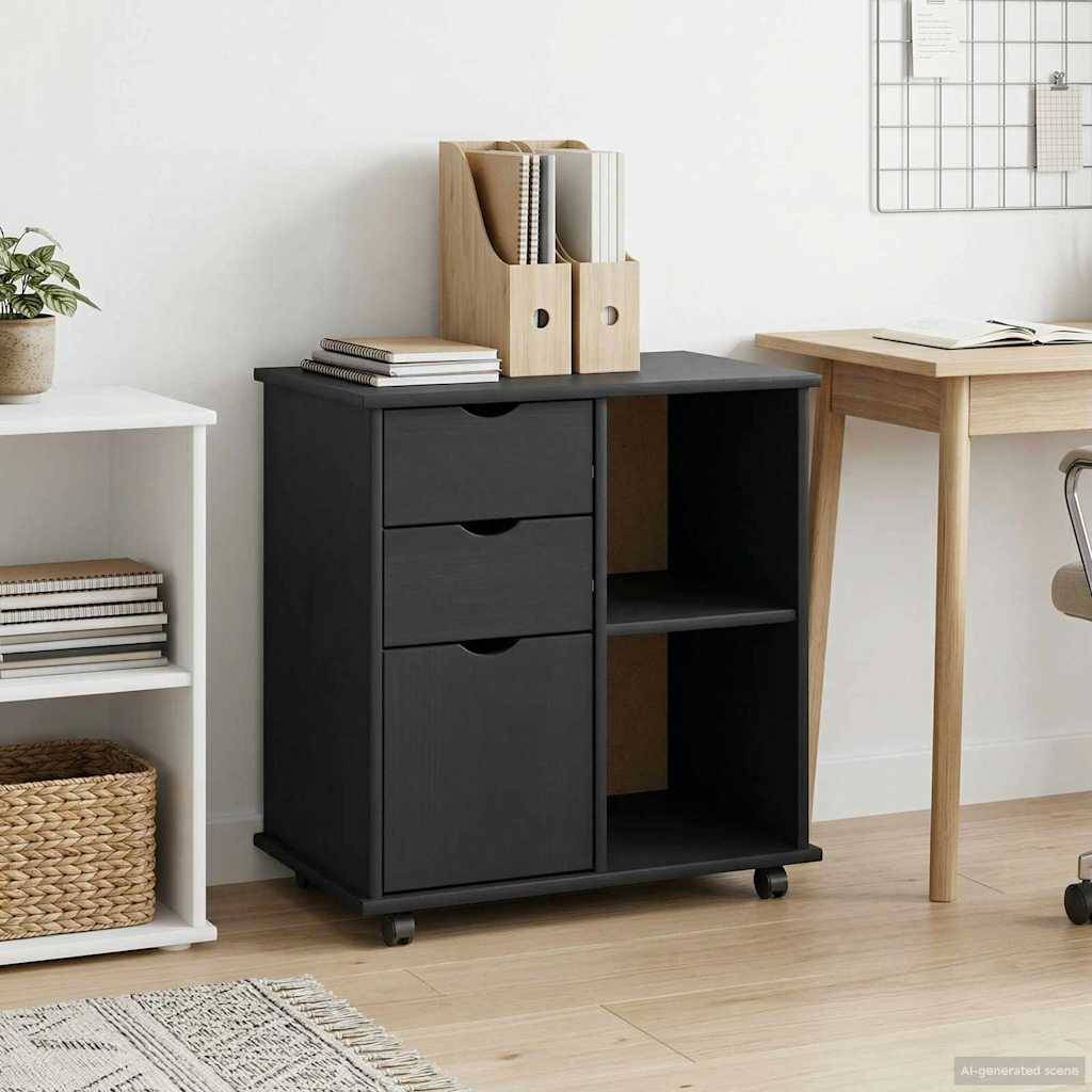 vidaXL Rollschrank Schwarz 63,5 x 39 x 65,5 cm Massivholz Kiefer