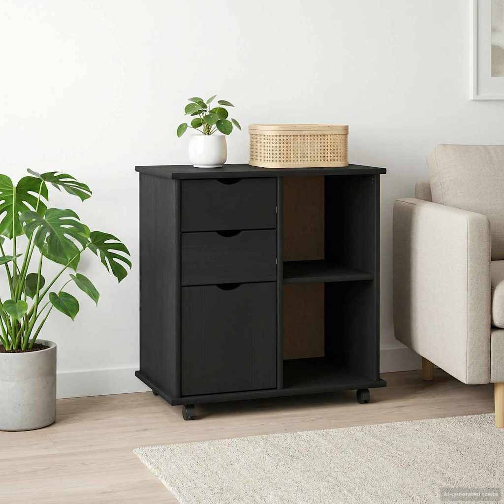 vidaXL Rollschrank Schwarz 63,5 x 39 x 65,5 cm Massivholz Kiefer