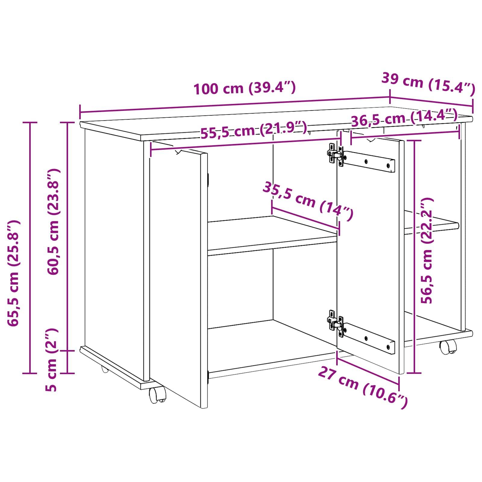 vidaXL Rollschrank Honigbraun 100 x 39 x 65,5 cm Massivholz Kiefer