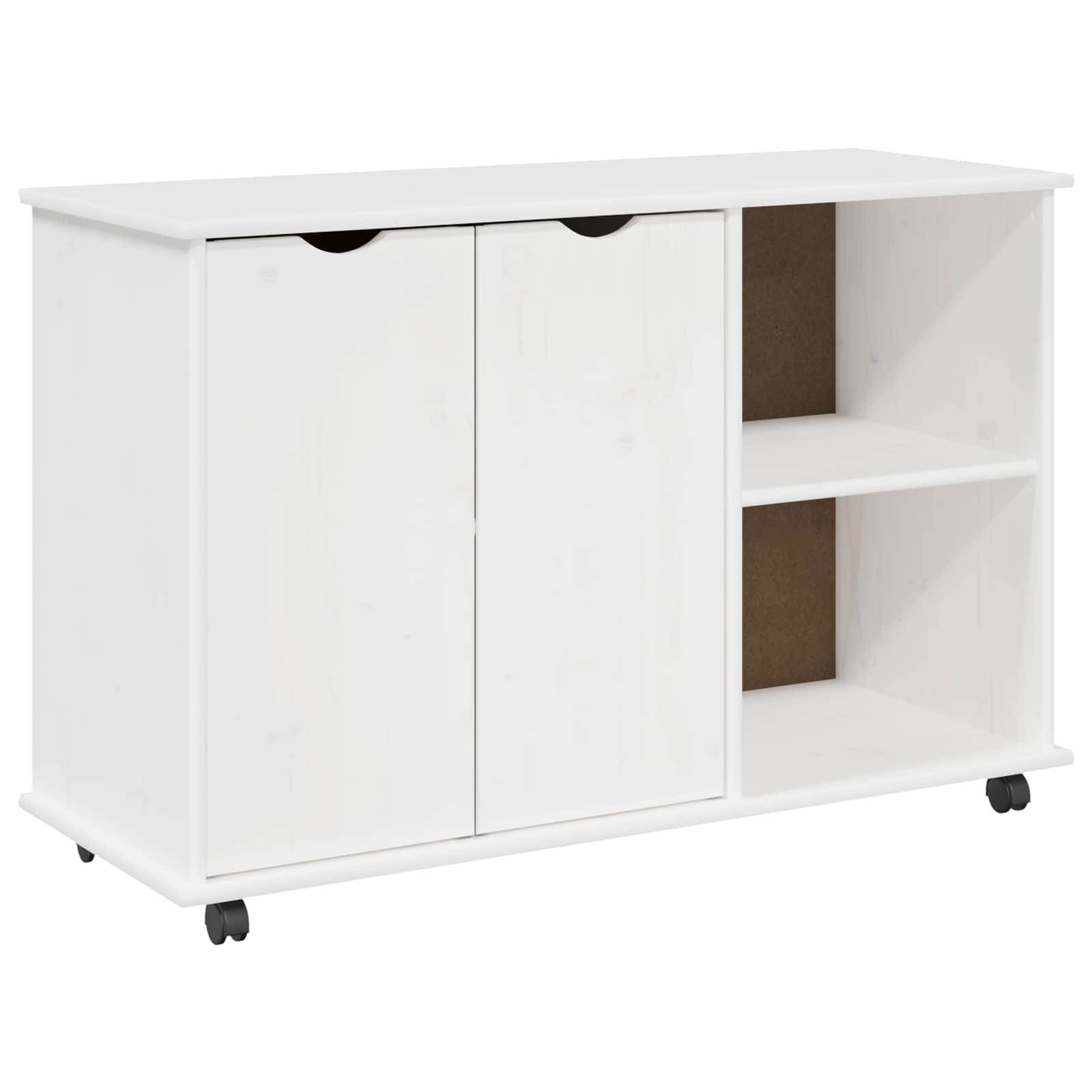 vidaXL Rollschrank Mit Rad Weiß 100 x 39 x 65,5 cm Massivholz Kiefer