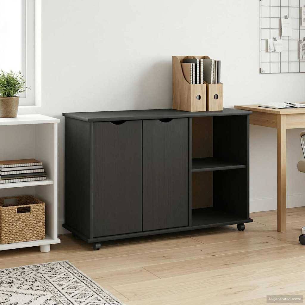 vidaXL Rollschrank Schwarz 100 x 39 x 65,5 cm Massivholz Kiefer