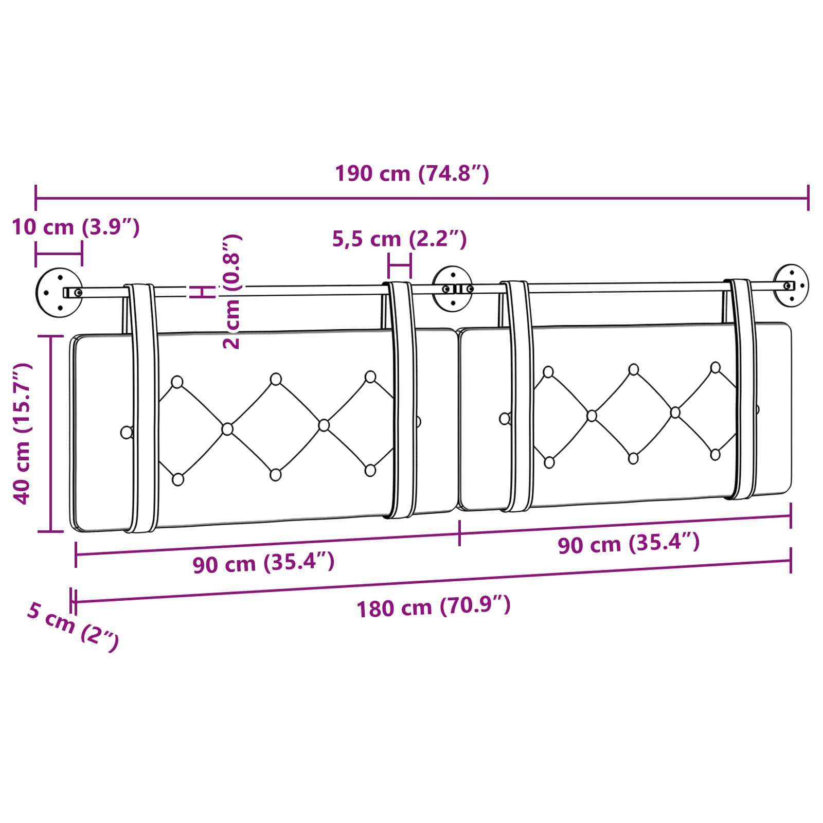 vidaXL Hängendes Kopfteil Polizeiblau Samt