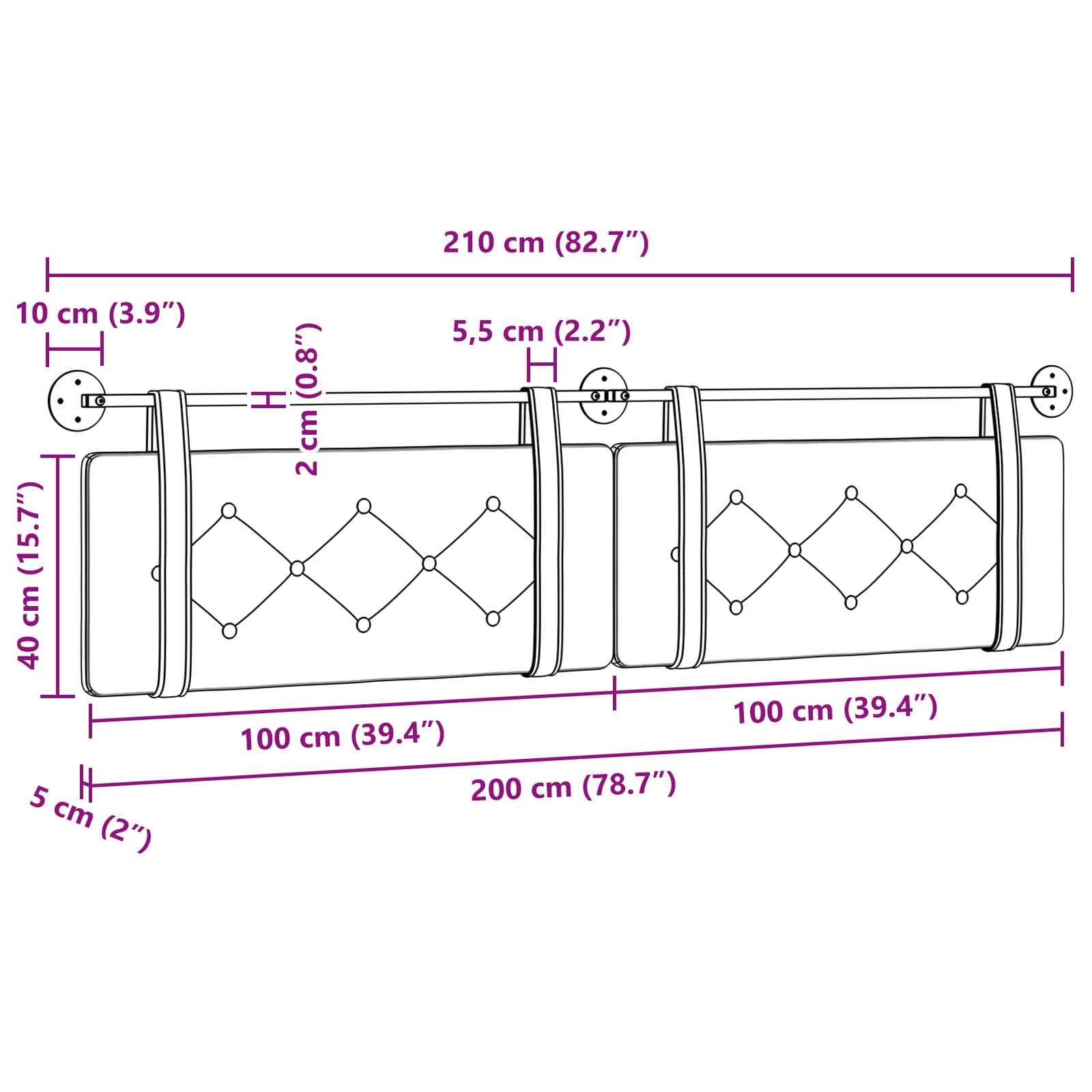 vidaXL Hängendes Kopfteil Blau Samt