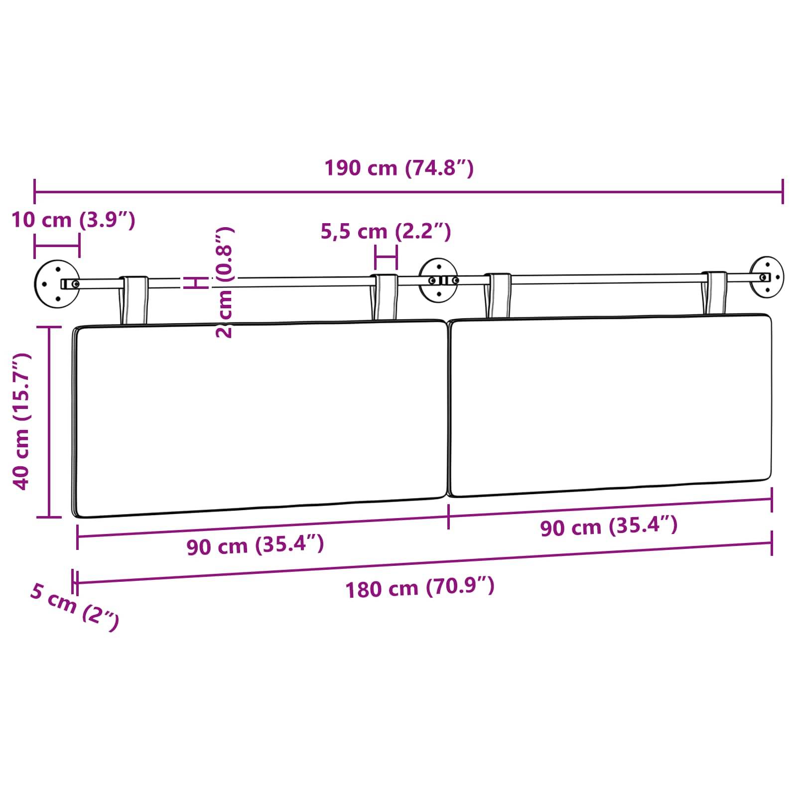 vidaXL Hängendes Kopfteil Helles Gelb Cordstoff