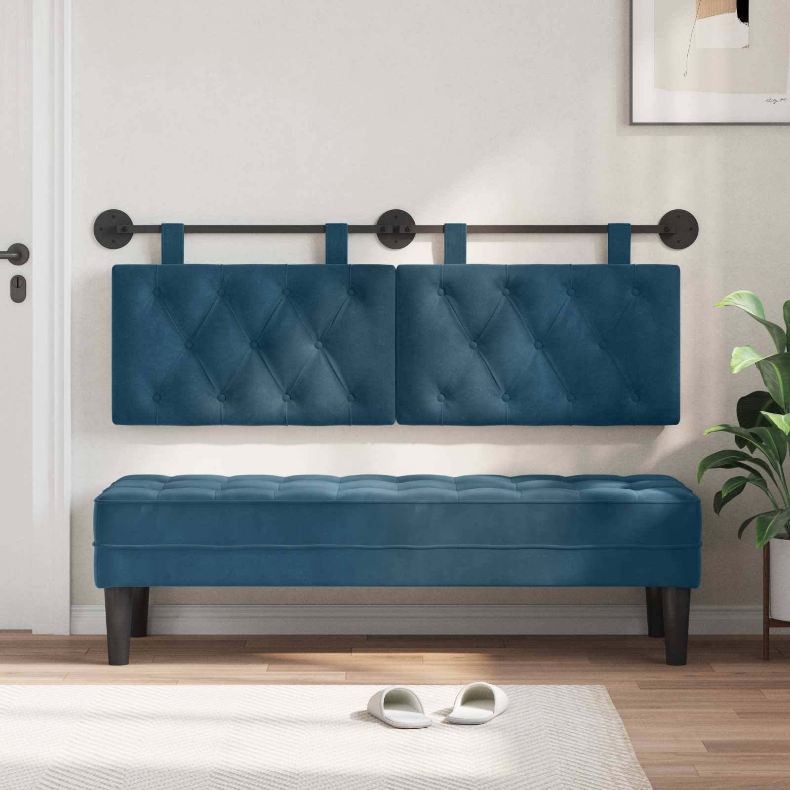 vidaXL Hängendes Kopfteil Blau Samt